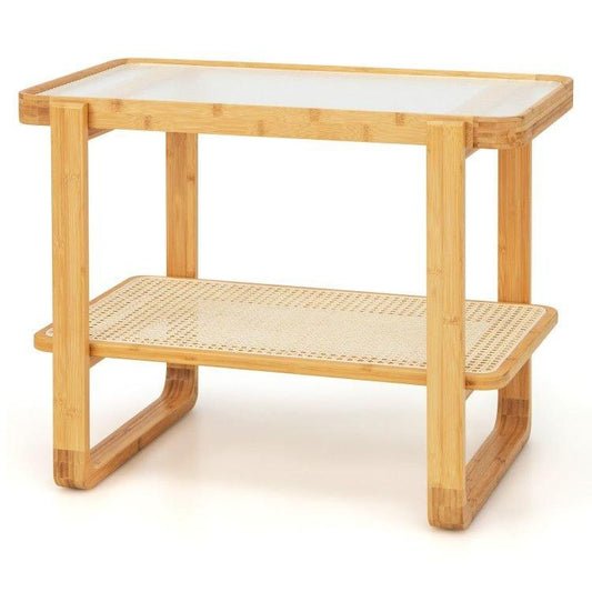 2-tier Bamboo Side Table with Glass Top - EcoStuff