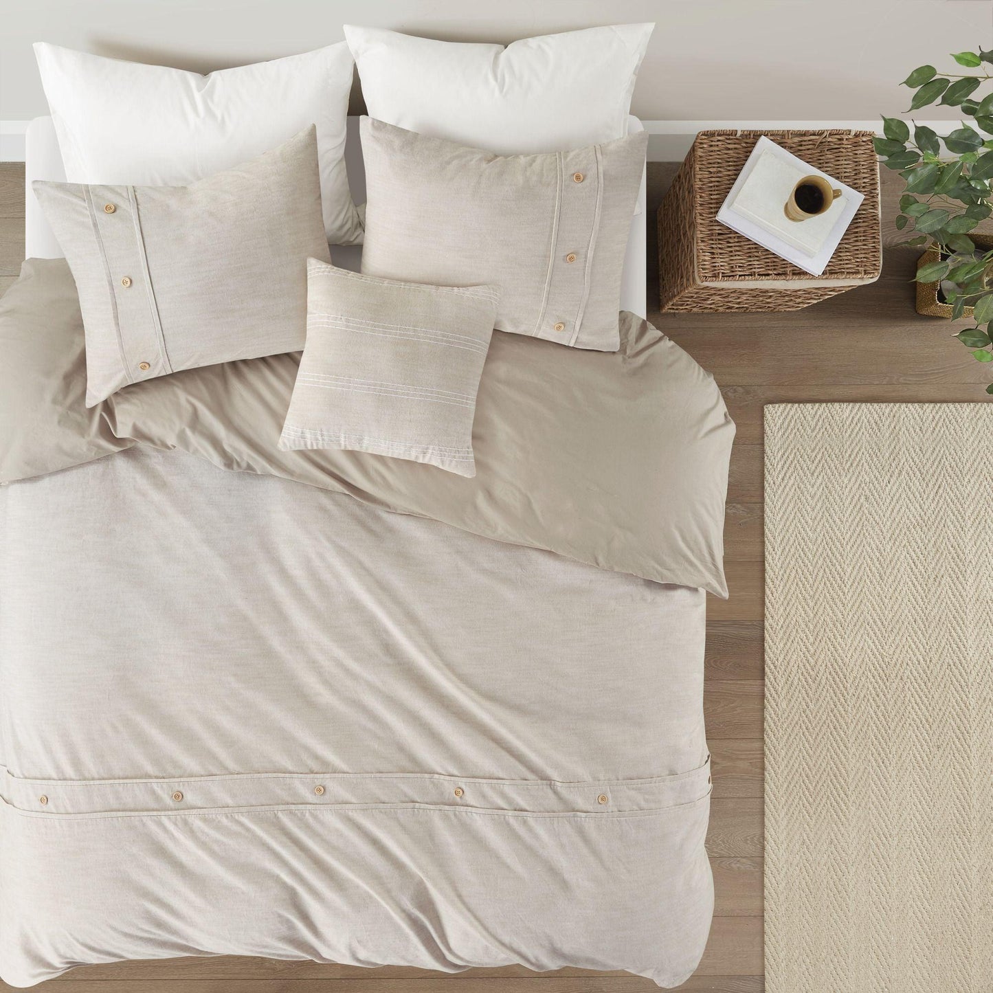 5 Piece Organic Cotton Comforter Cover Set w/removable insert Natural King/Cal King - EcoStuff