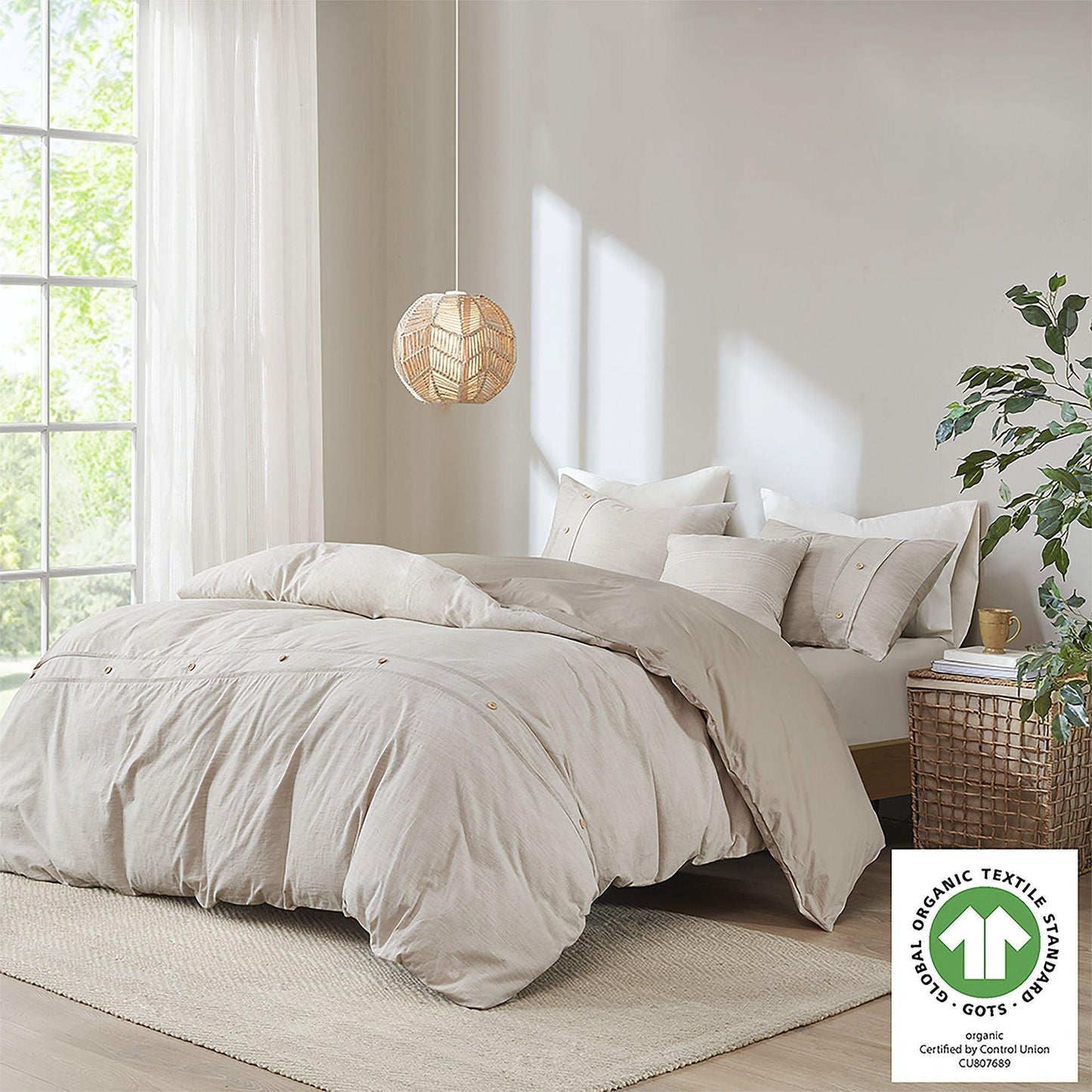 5 Piece Organic Cotton Comforter Cover Set w/removable insert Natural King/Cal King - EcoStuff