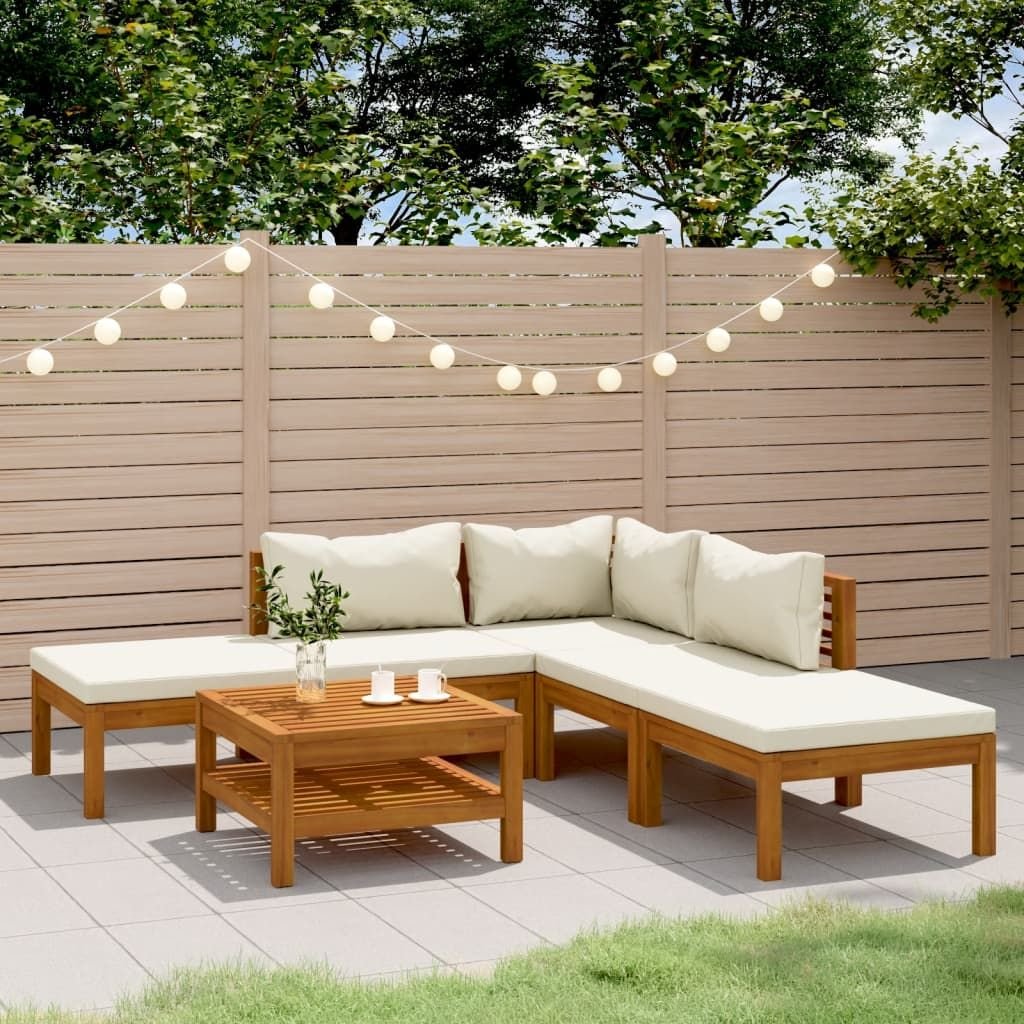6 Piece Patio Lounge Set with Cream Cushion Solid Acacia Wood - EcoStuff