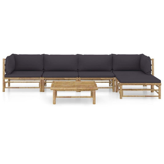 6 Piece Patio Lounge Set with Dark Gray Cushions Bamboo - EcoStuff