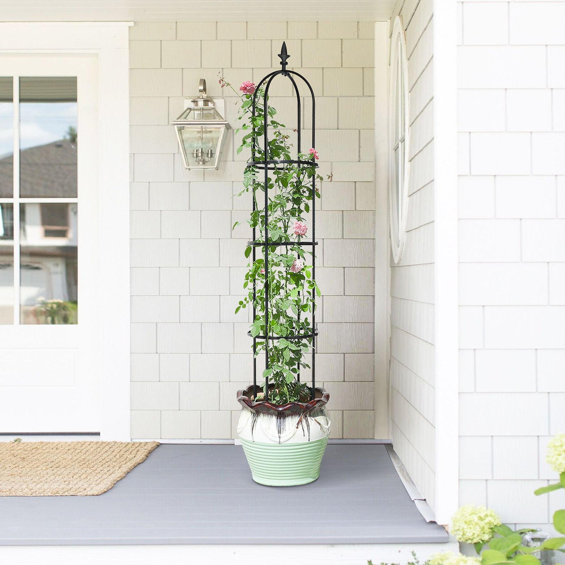 6.2ft Garden Obelisk Trellis; Lightweight Rustproof Plastic Coated Metal Tall Tower Trellis Stand - EcoStuff