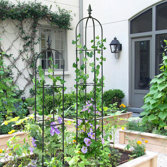 6.2ft Garden Obelisk Trellis; Lightweight Rustproof Plastic Coated Metal Tall Tower Trellis Stand - EcoStuff