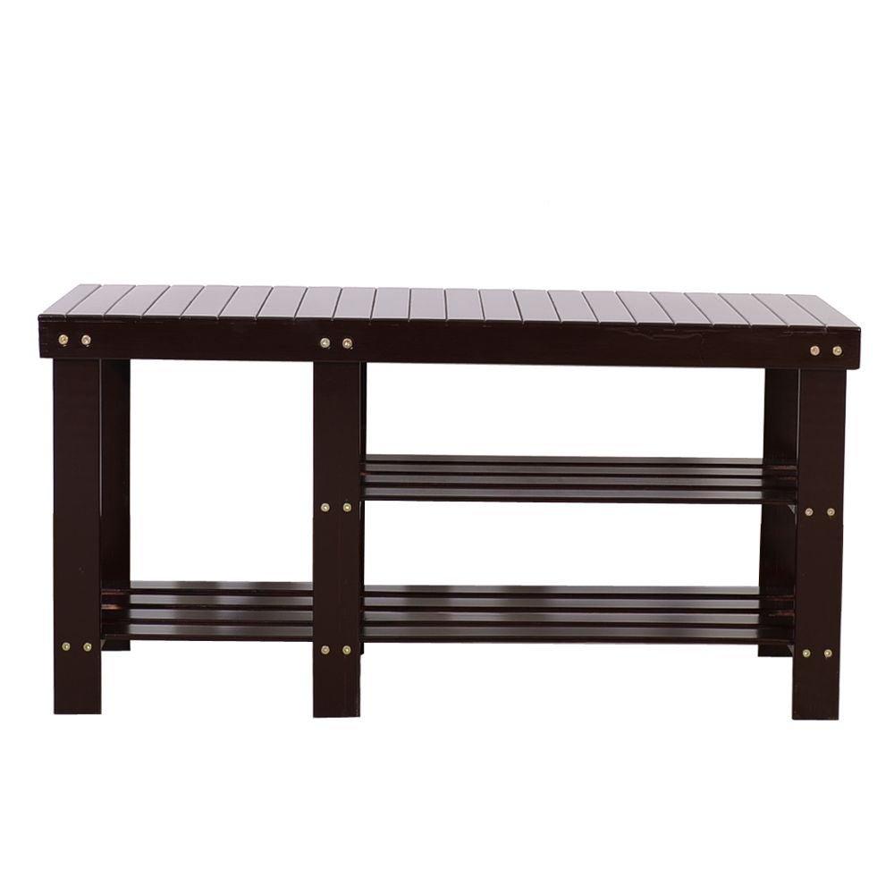 90cm Strip Pattern Tiers Bamboo Stool Shoe Rack with Boots Compartment RT - EcoStuff