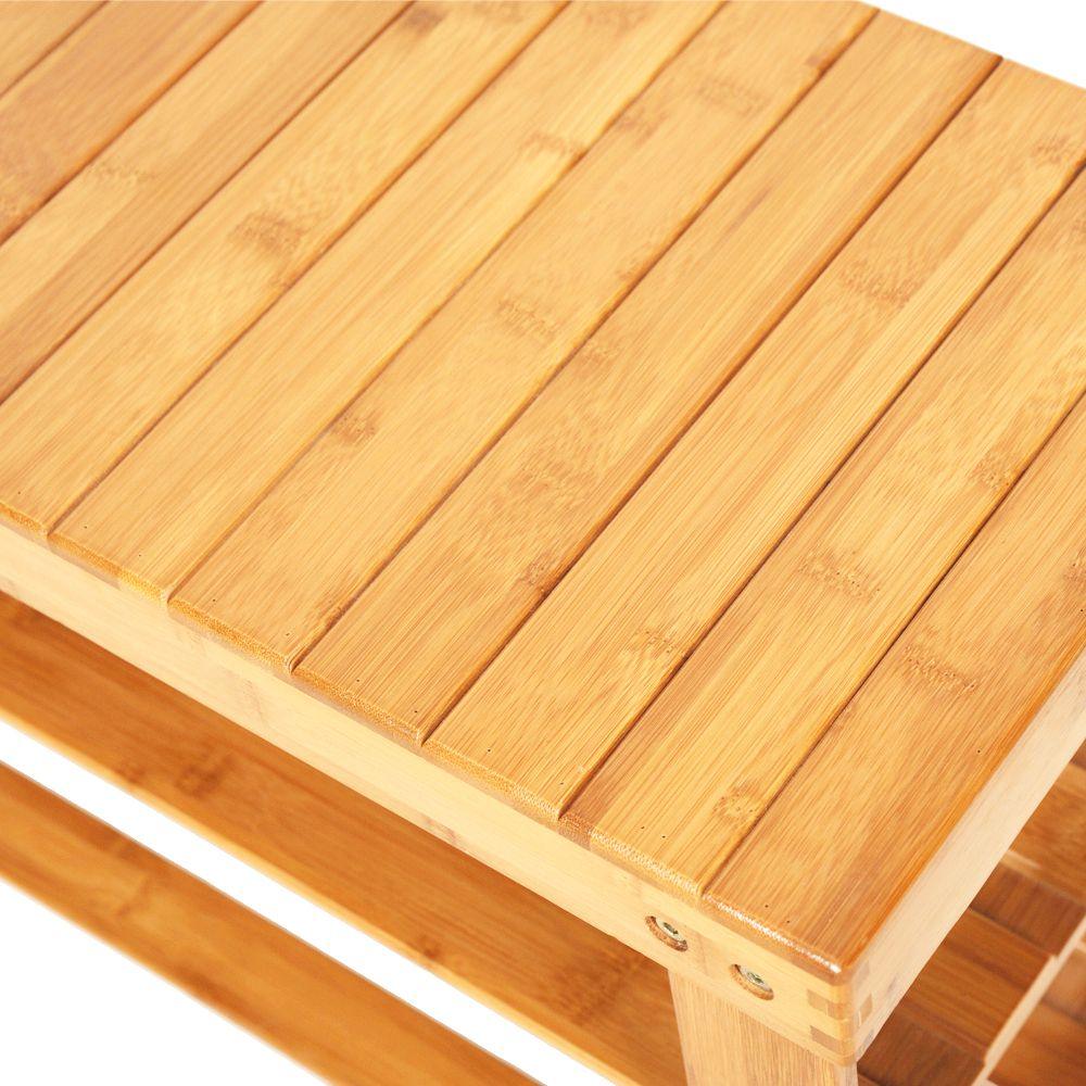 90cm Strip Pattern Tiers Bamboo Stool Shoe Rack with Boots Compartment RT - EcoStuff