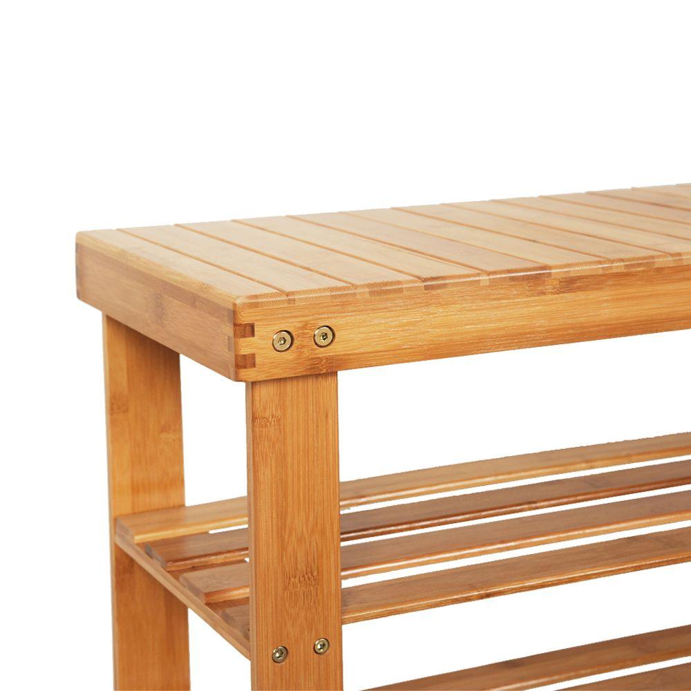 90cm Strip Pattern Tiers Bamboo Stool Shoe Rack with Boots Compartment RT - EcoStuff