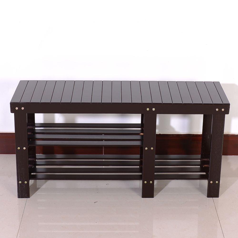 90cm Strip Pattern Tiers Bamboo Stool Shoe Rack with Boots Compartment RT - EcoStuff