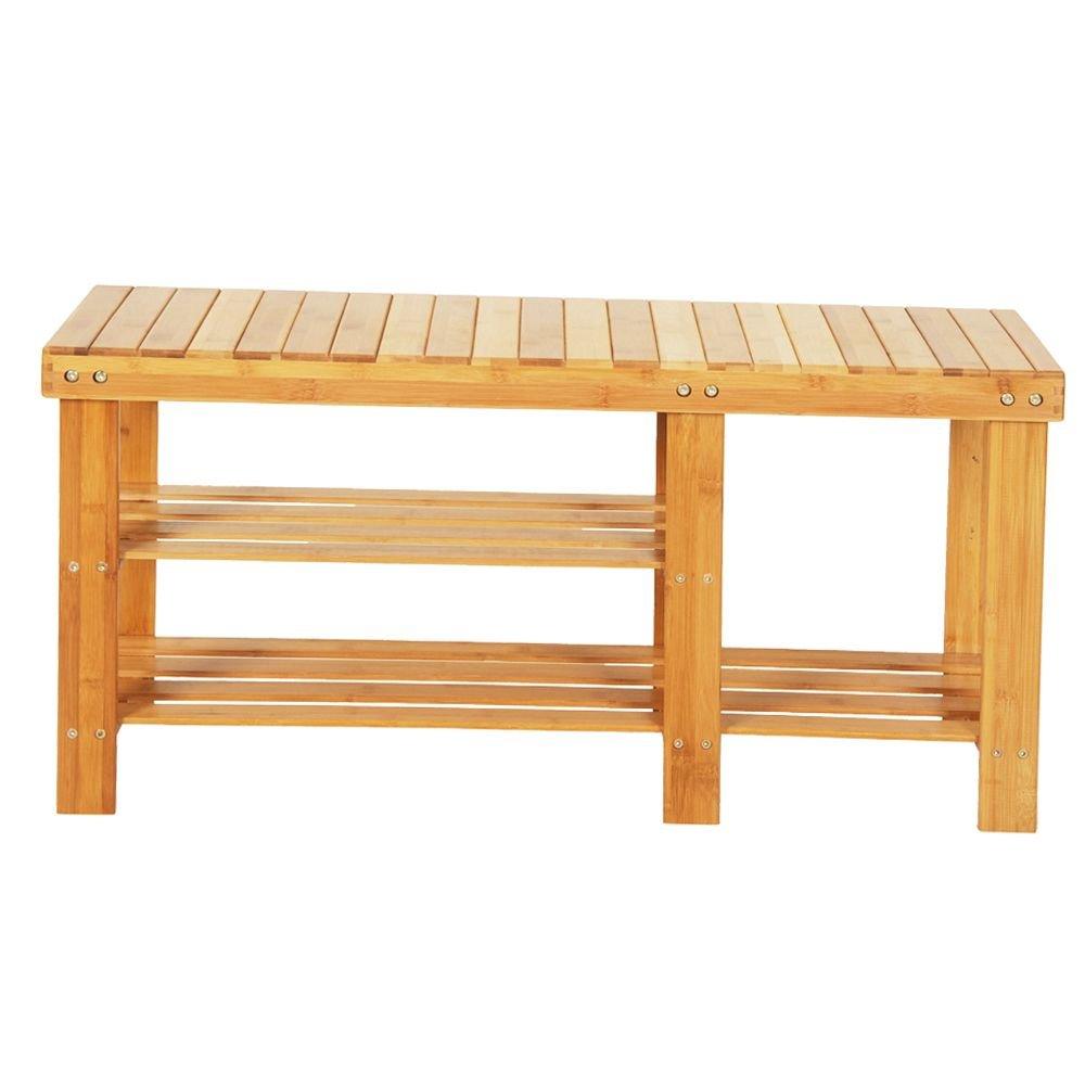 90cm Strip Pattern Tiers Bamboo Stool Shoe Rack with Boots Compartment RT - EcoStuff