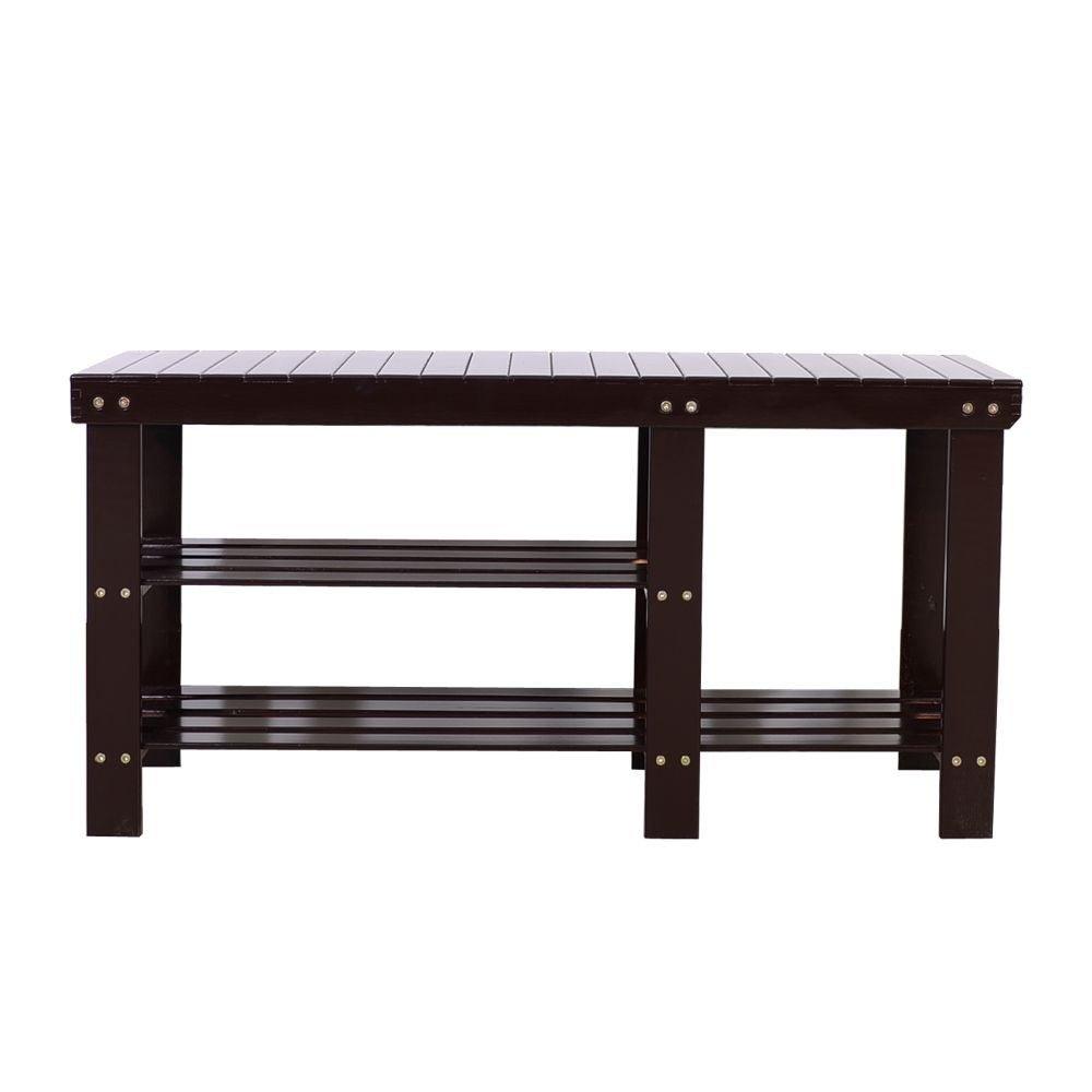90cm Strip Pattern Tiers Bamboo Stool Shoe Rack with Boots Compartment RT - EcoStuff