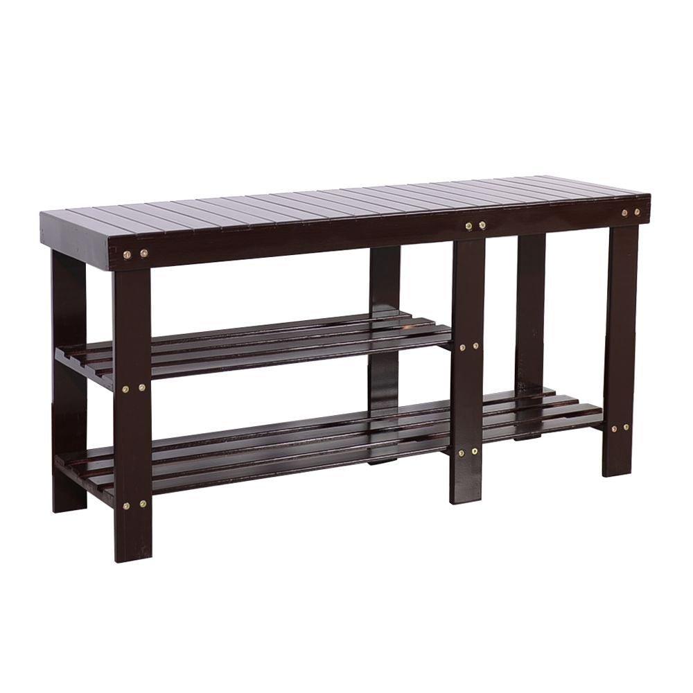 90cm Strip Pattern Tiers Bamboo Stool Shoe Rack with Boots Compartment RT - EcoStuff