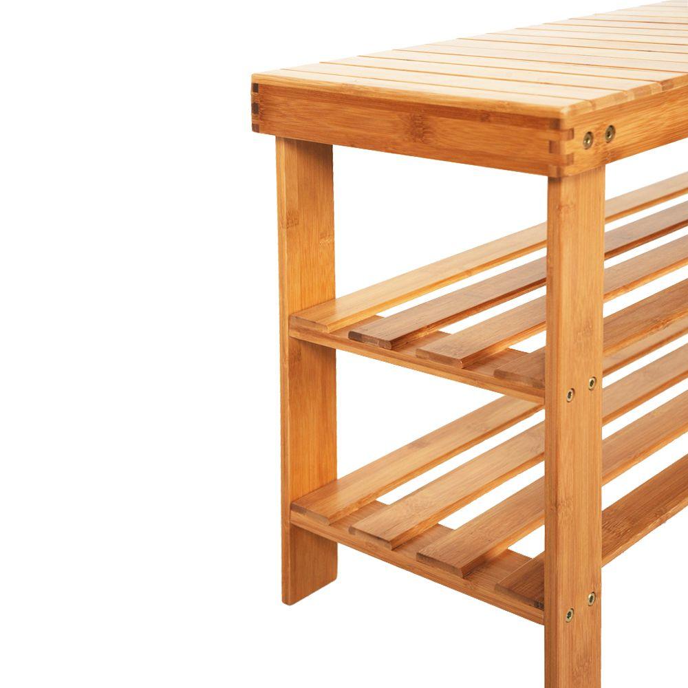 90cm Strip Pattern Tiers Bamboo Stool Shoe Rack with Boots Compartment RT - EcoStuff