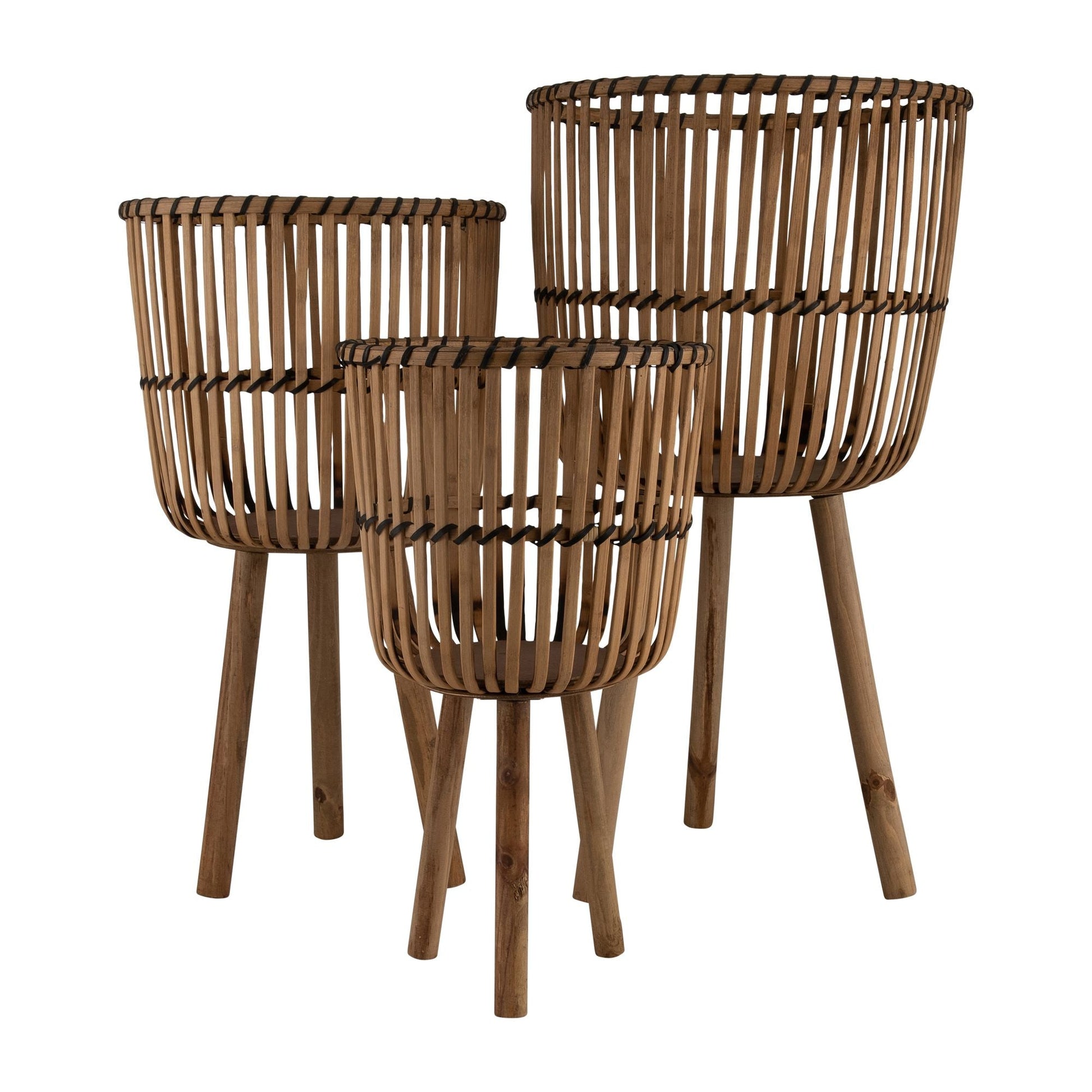 Bamboo Footed Planters Set of Three 11/13/15", NATURAL - EcoStuff