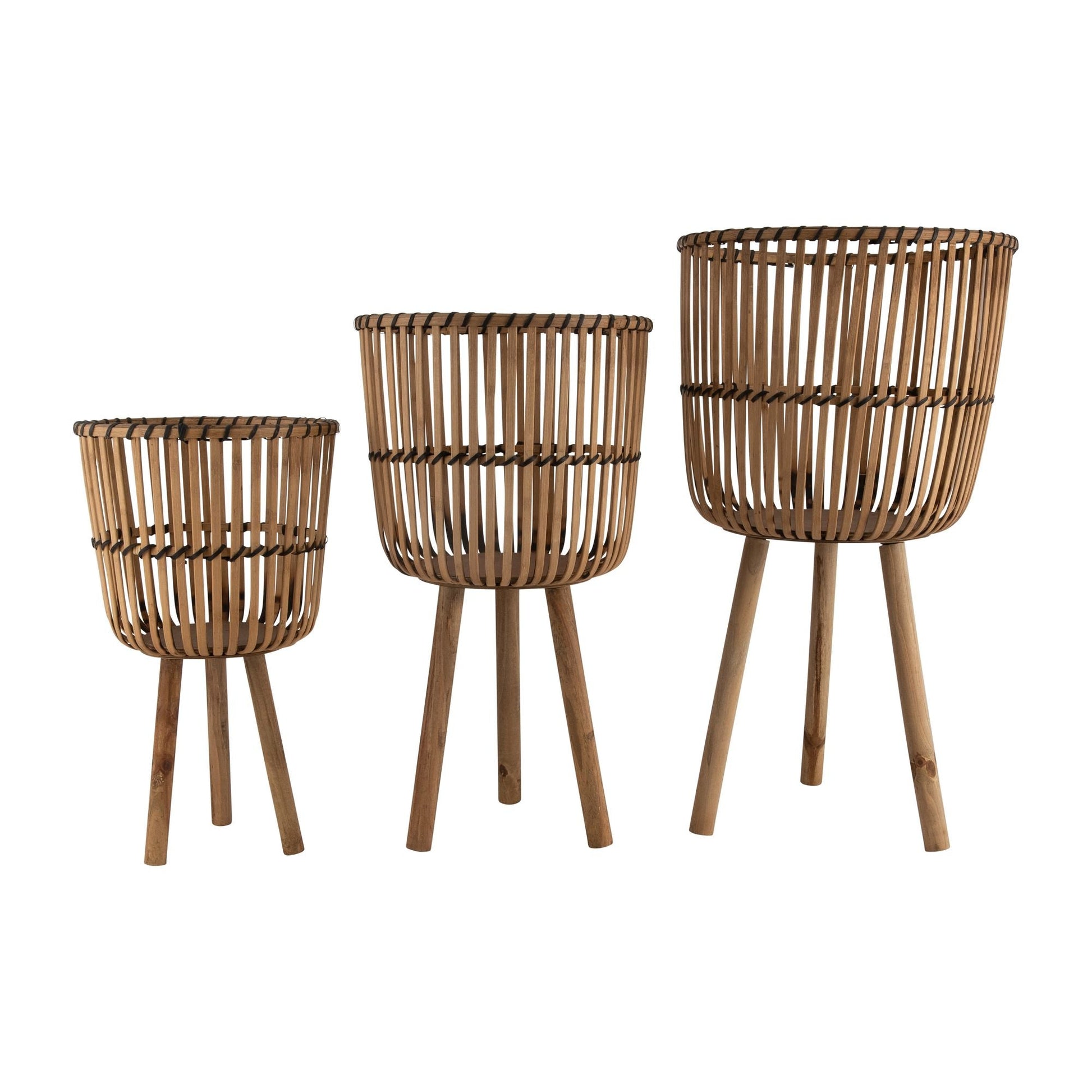 Bamboo Footed Planters Set of Three 11/13/15", NATURAL - EcoStuff