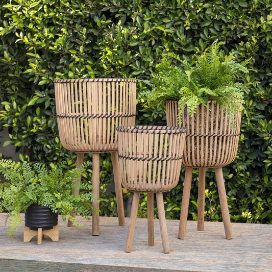 Bamboo Footed Planters Set of Three 11/13/15", NATURAL - EcoStuff