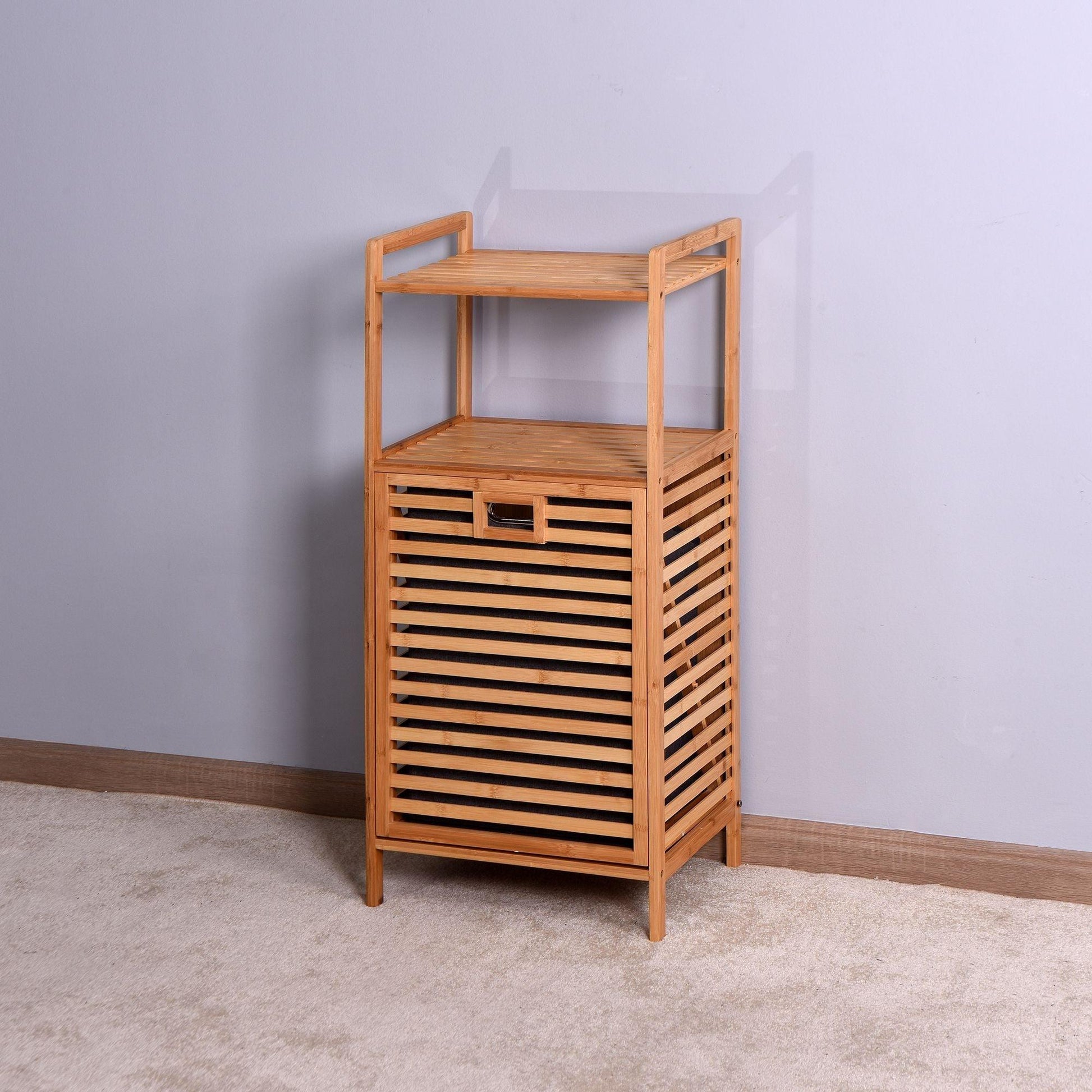 Bathroom Laundry Basket Bamboo Storage Basket with 2-tier Shelf 17.32 x 13 x 37.8 inch - EcoStuff