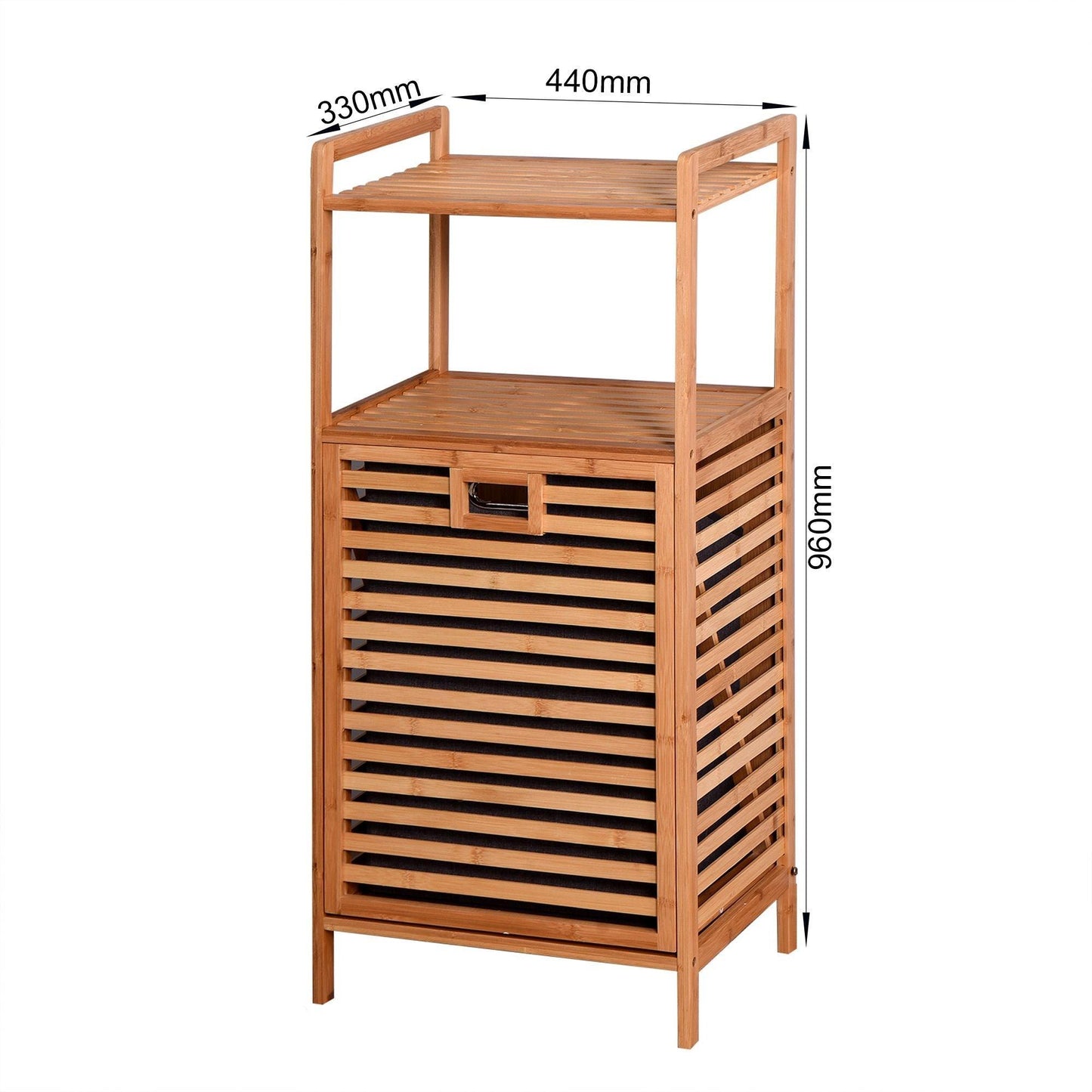 Bathroom Laundry Basket Bamboo Storage Basket with 2-tier Shelf 17.32 x 13 x 37.8 inch - EcoStuff