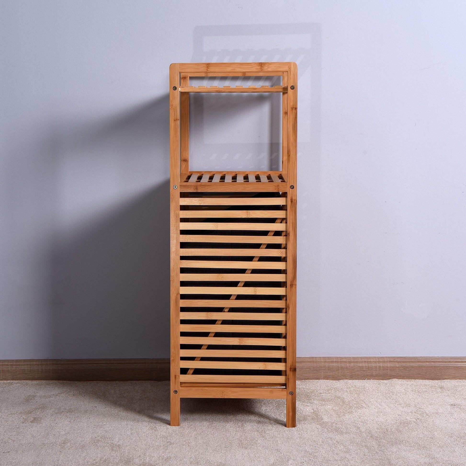 Bathroom Laundry Basket Bamboo Storage Basket with 2-tier Shelf 17.32 x 13 x 37.8 inch - EcoStuff