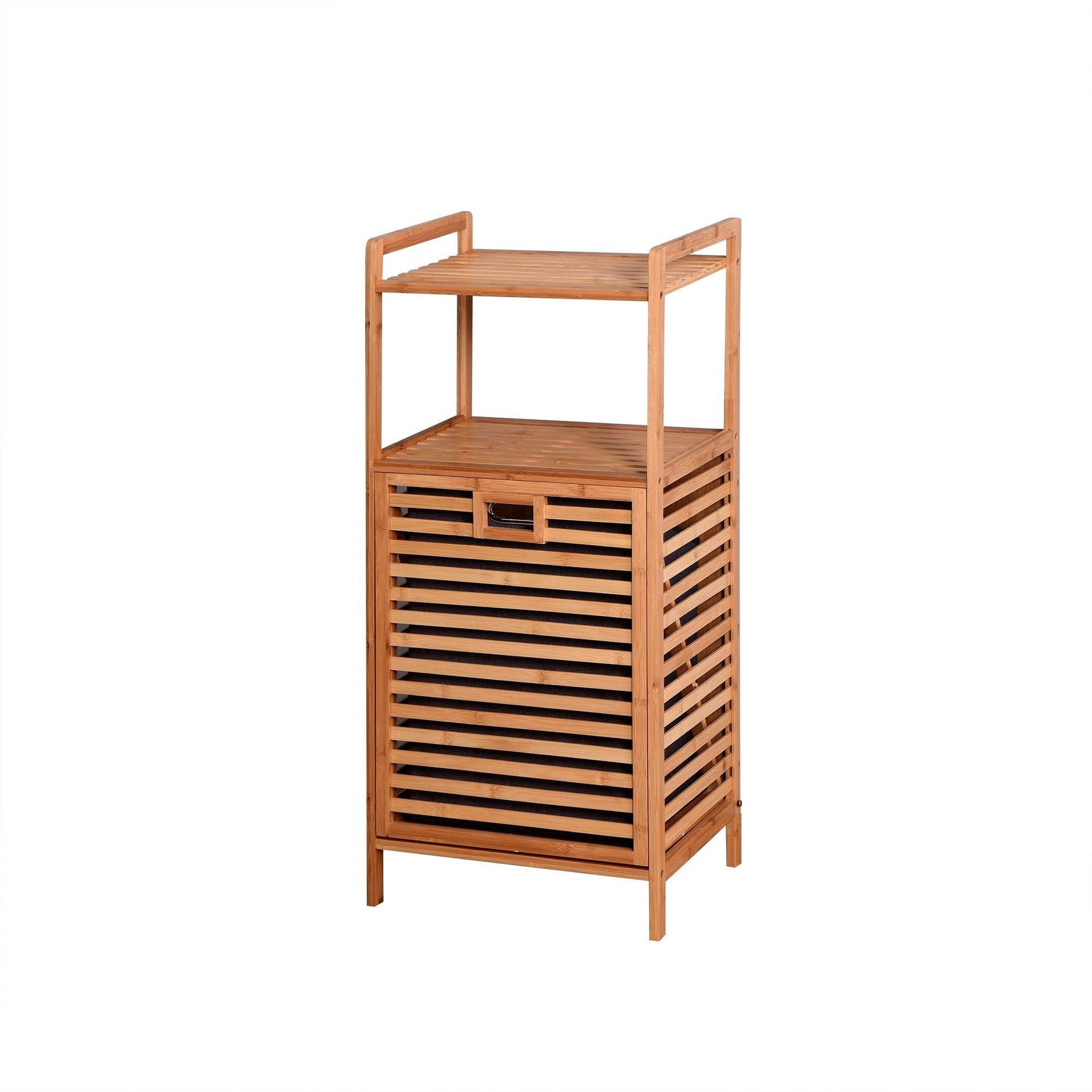 Bathroom Laundry Basket Bamboo Storage Basket with 2-tier Shelf 17.32 x 13 x 37.8 inch - EcoStuff