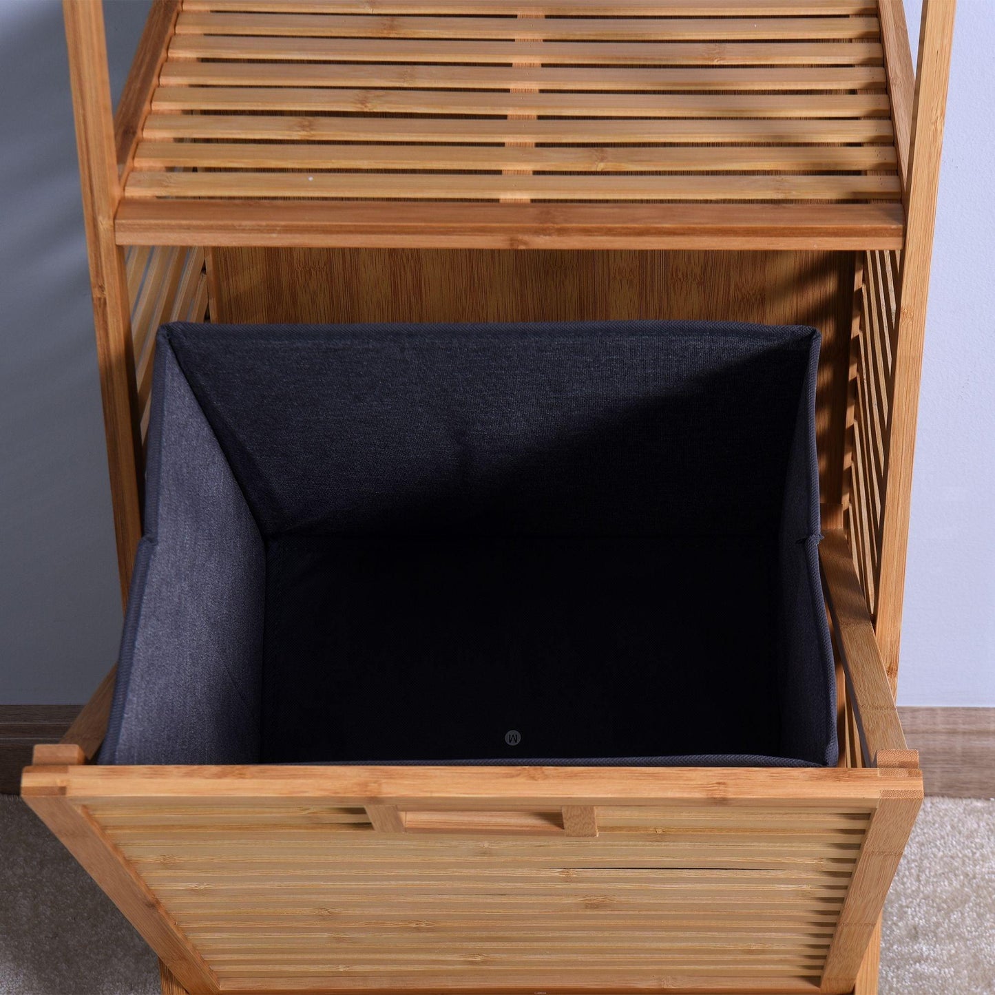 Bathroom Laundry Basket Bamboo Storage Basket with 2-tier Shelf 17.32 x 13 x 37.8 inch - EcoStuff