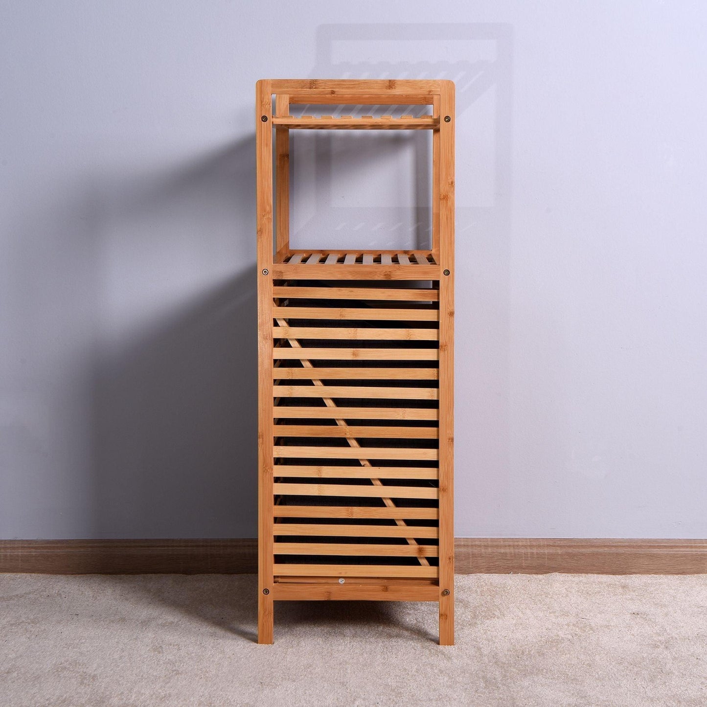 Bathroom Laundry Basket Bamboo Storage Basket with 2-tier Shelf 17.32 x 13 x 37.8 inch - EcoStuff