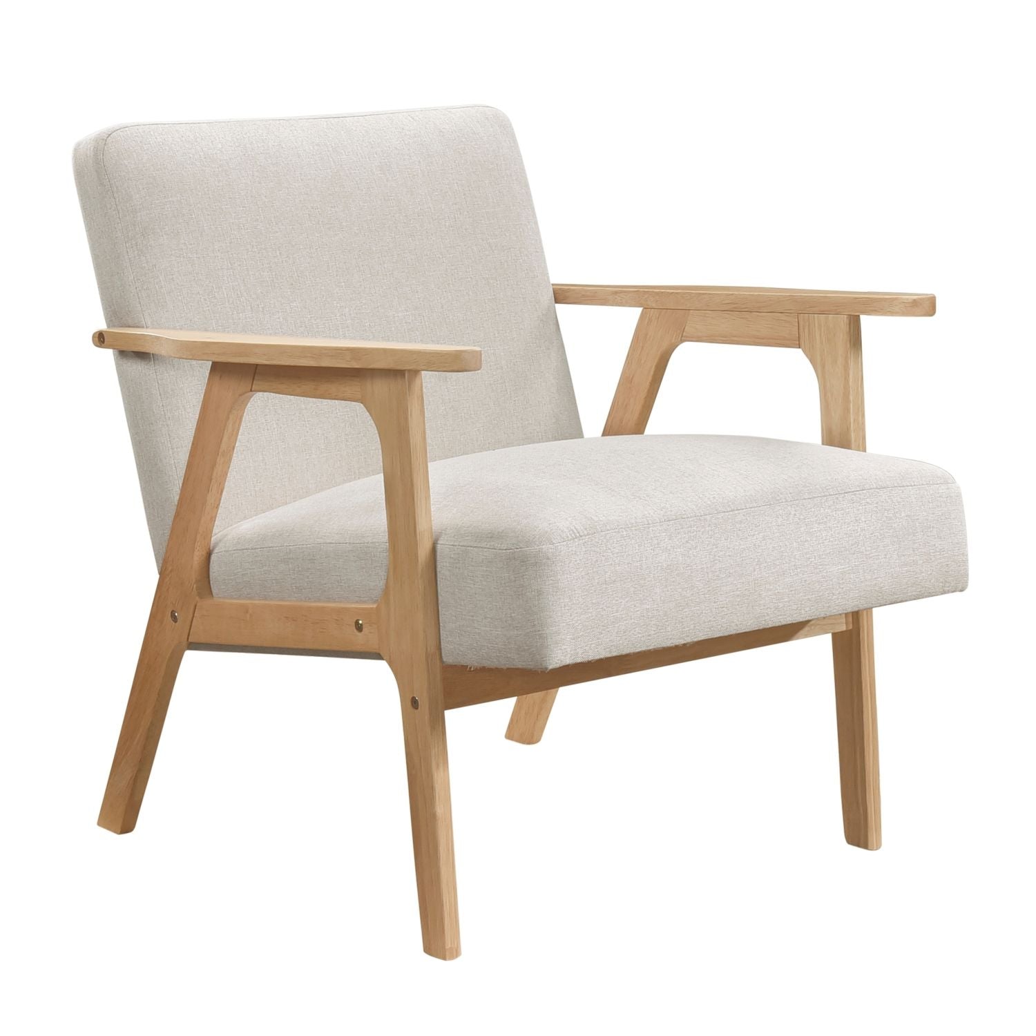 Modern Fabric Upholstery Accent Chair - Solid Rubberwood - Natural Finish Contemporary Cushion Seat - EcoStuff