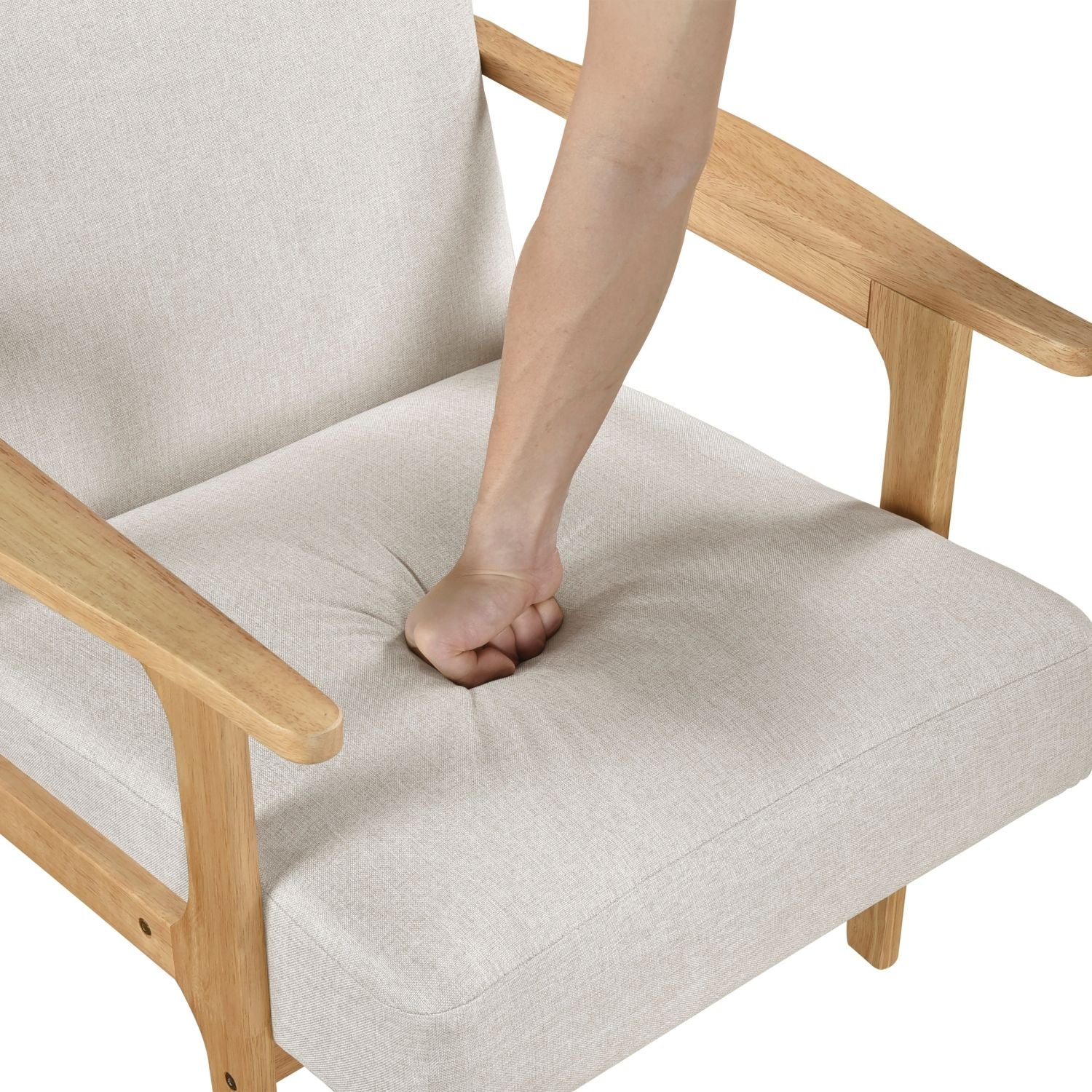 Modern Fabric Upholstery Accent Chair - Solid Rubberwood - Natural Finish Contemporary Cushion Seat - EcoStuff