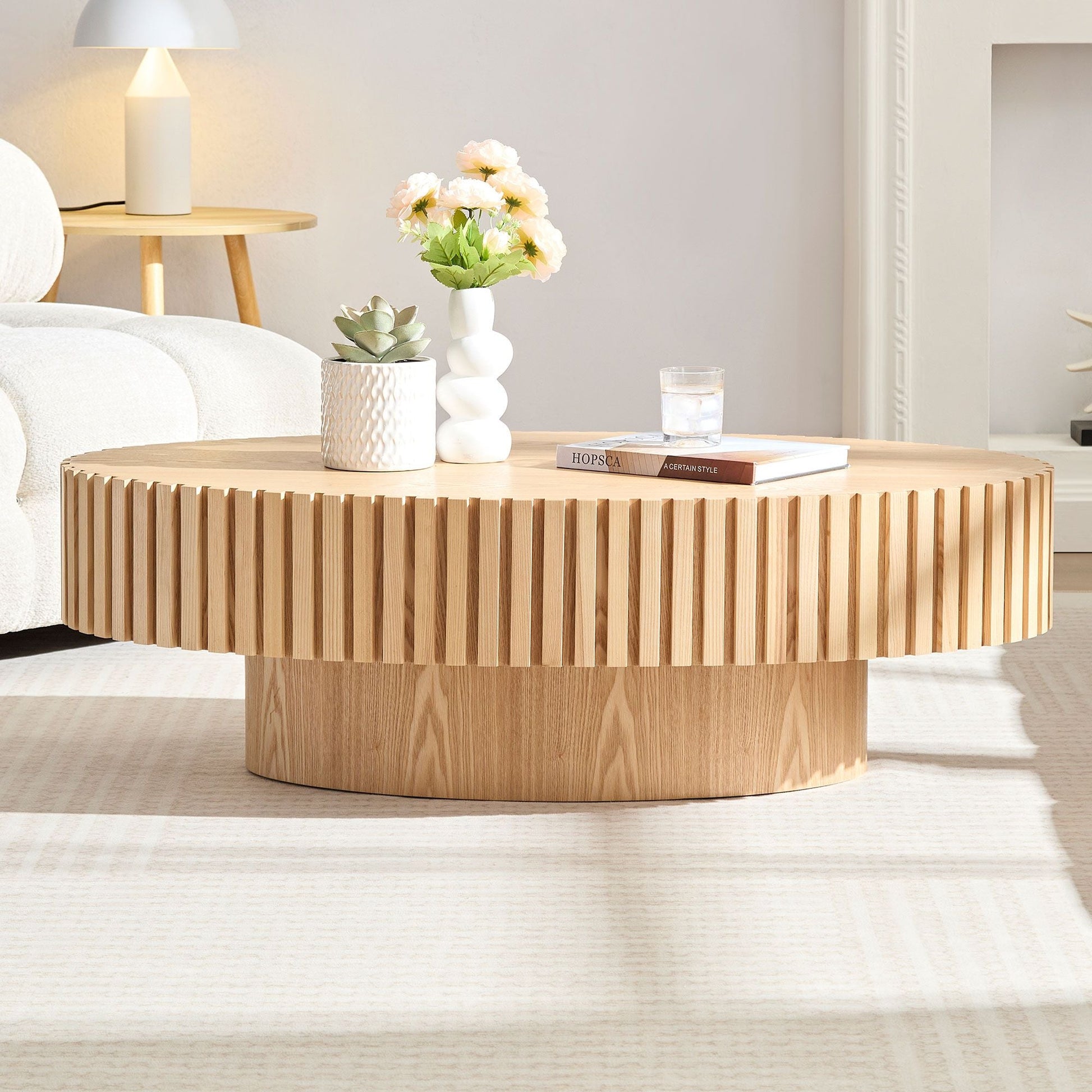 Modern Handcraft Drum Coffee Table Oval Natural Ash - EcoStuff