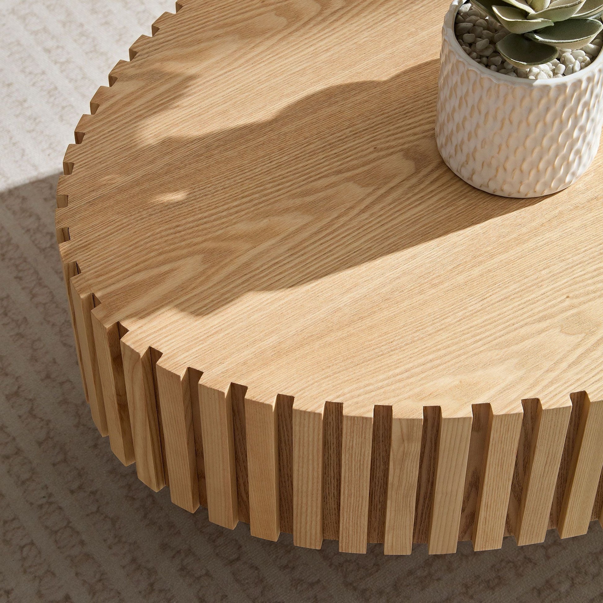 Modern Handcraft Drum Coffee Table Oval Natural Ash - EcoStuff