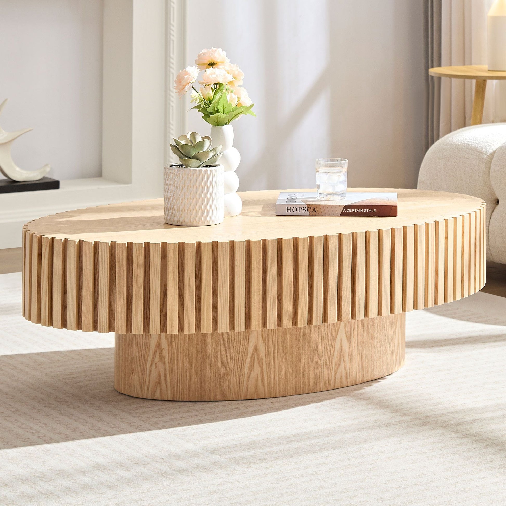 Modern Handcraft Drum Coffee Table Oval Natural Ash - EcoStuff