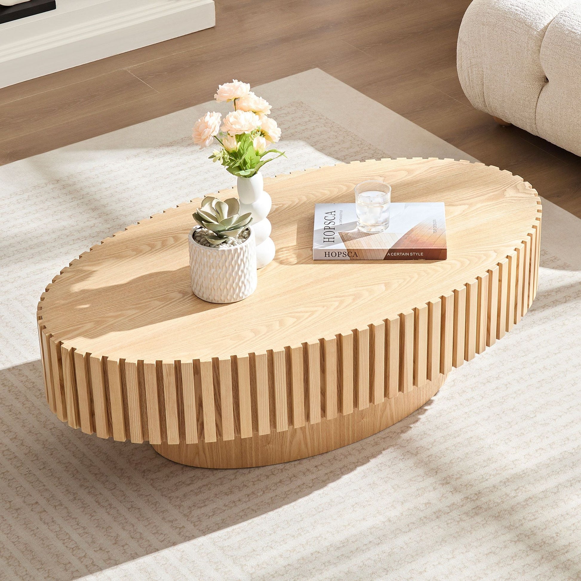 Modern Handcraft Drum Coffee Table Oval Natural Ash - EcoStuff