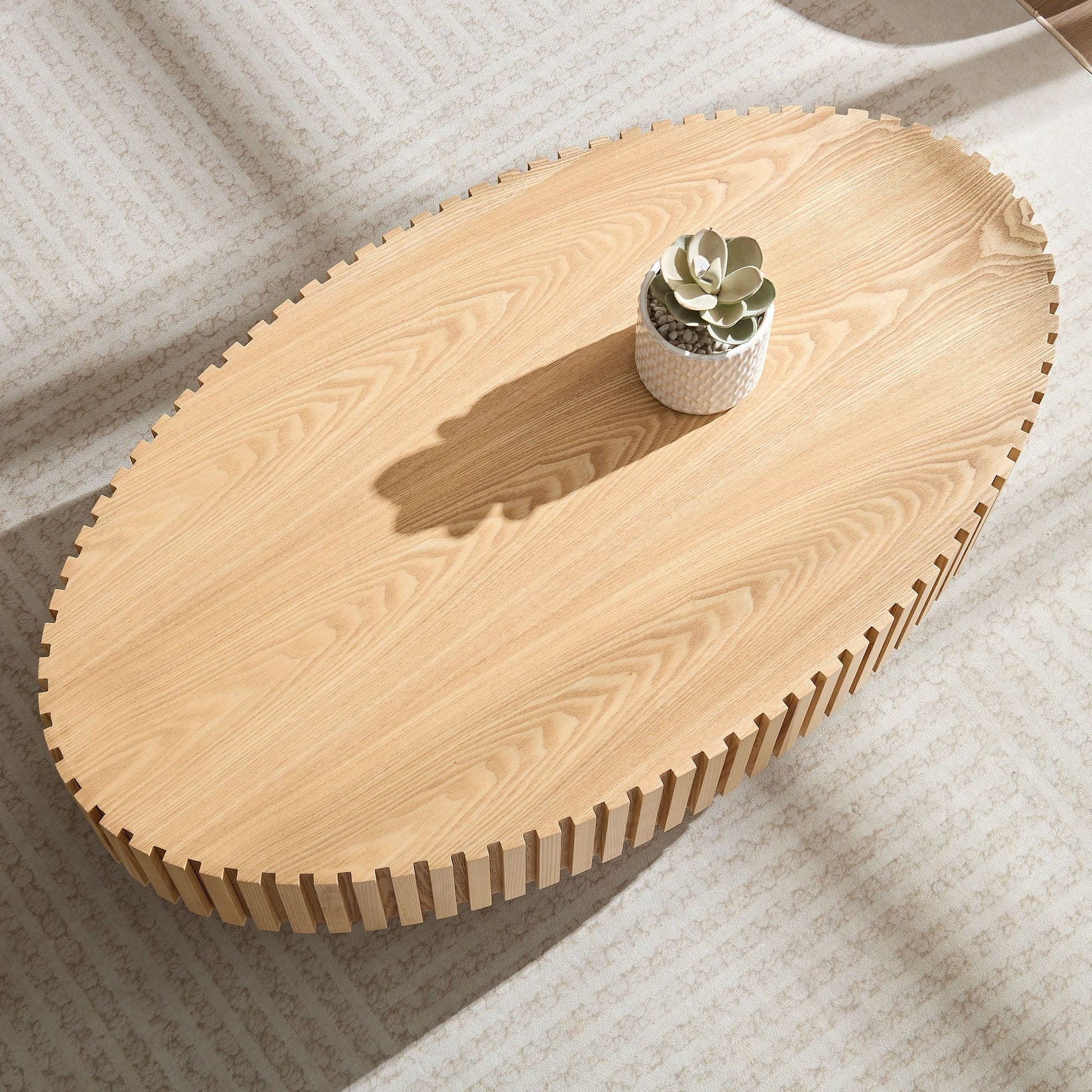 Modern Handcraft Drum Coffee Table Oval Natural Ash - EcoStuff