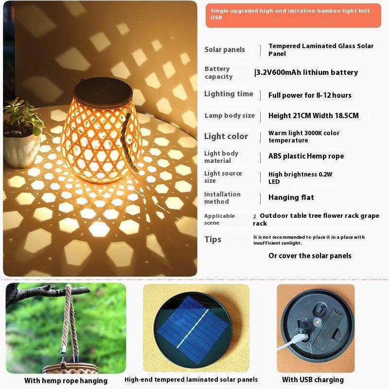 Outdoor Solar Lantern Lights Bamboo Weaving Hollowed Table Lamp Decoration - EcoStuff