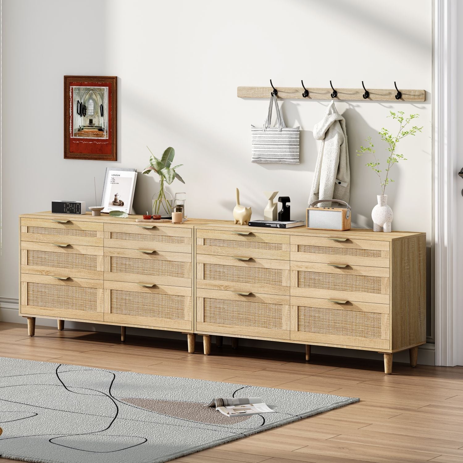 Rattan Dresser with Drawers, 6 Drawer Dresser for Bedroom, 51" - EcoStuff