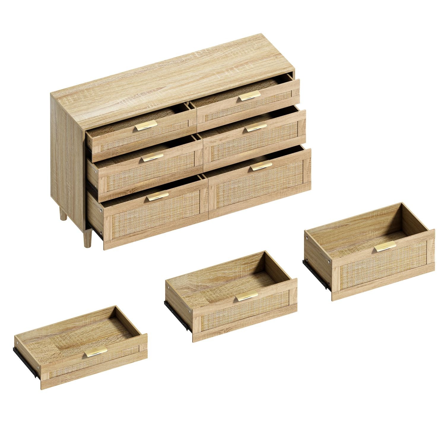 Rattan Dresser with Drawers, 6 Drawer Dresser for Bedroom, 51" - EcoStuff