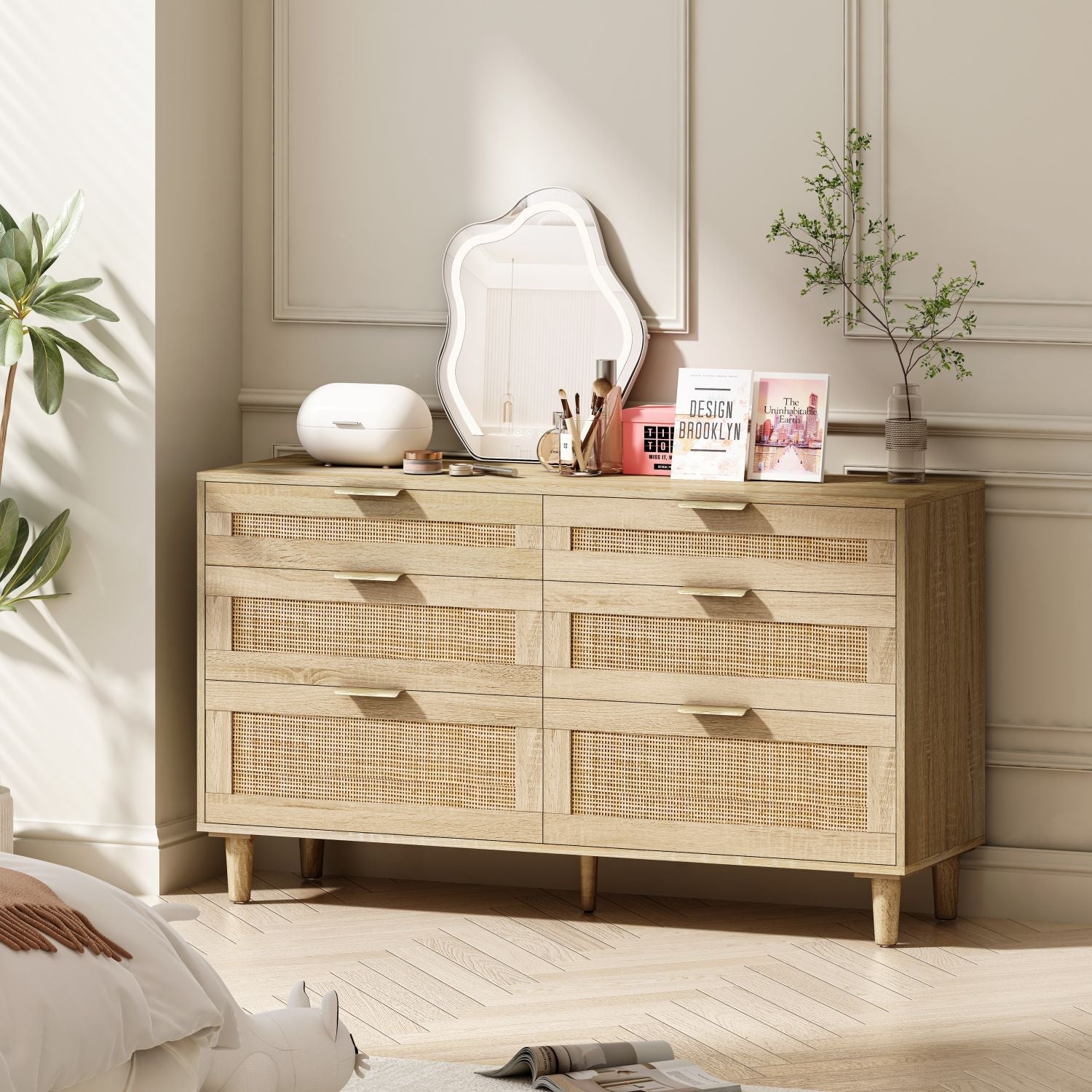 Rattan Dresser with Drawers, 6 Drawer Dresser for Bedroom, 51" - EcoStuff