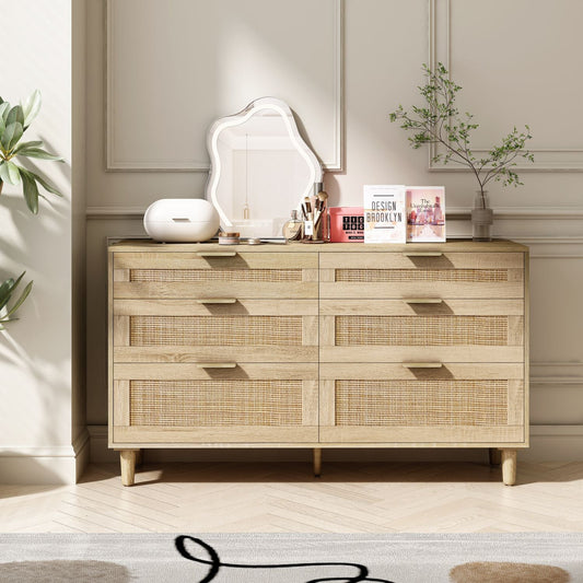 Rattan Dresser with Drawers, 6 Drawer Dresser for Bedroom, 51" - EcoStuff