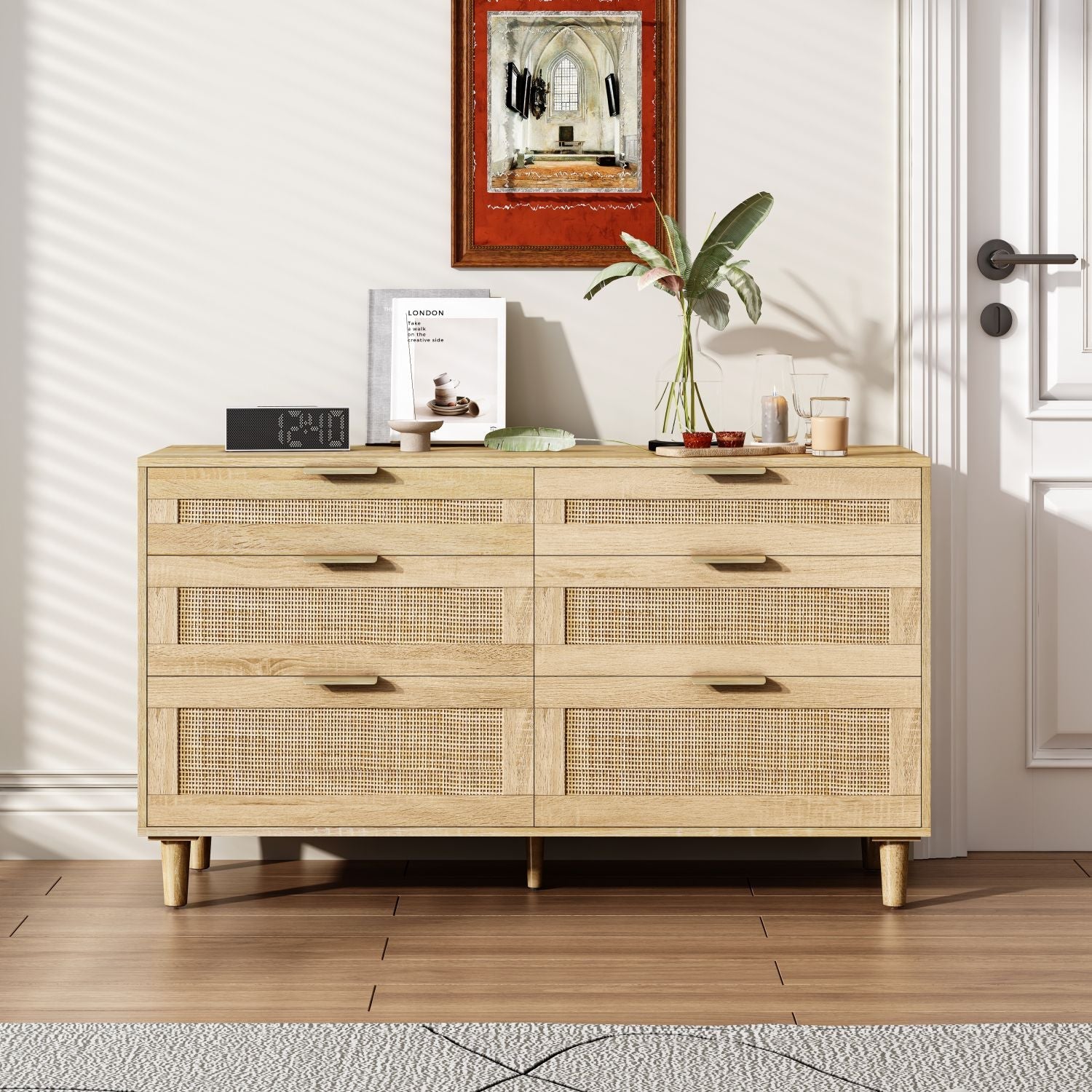 Rattan Dresser with Drawers, 6 Drawer Dresser for Bedroom, 51" - EcoStuff