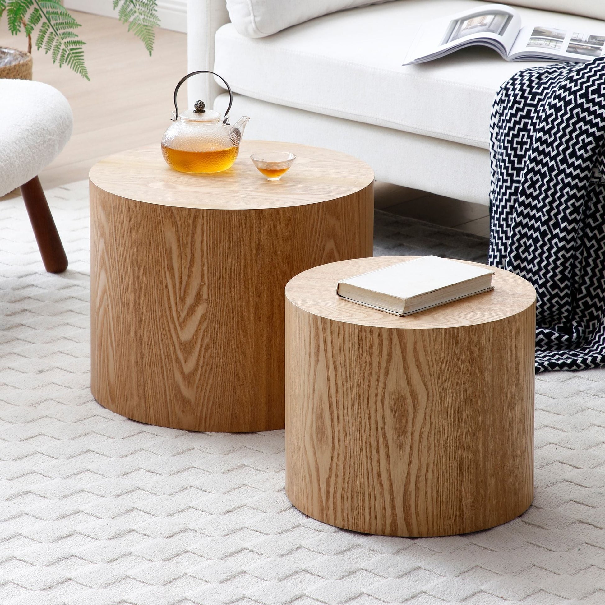 Round Coffee Table Set of Two NATURAL - EcoStuff
