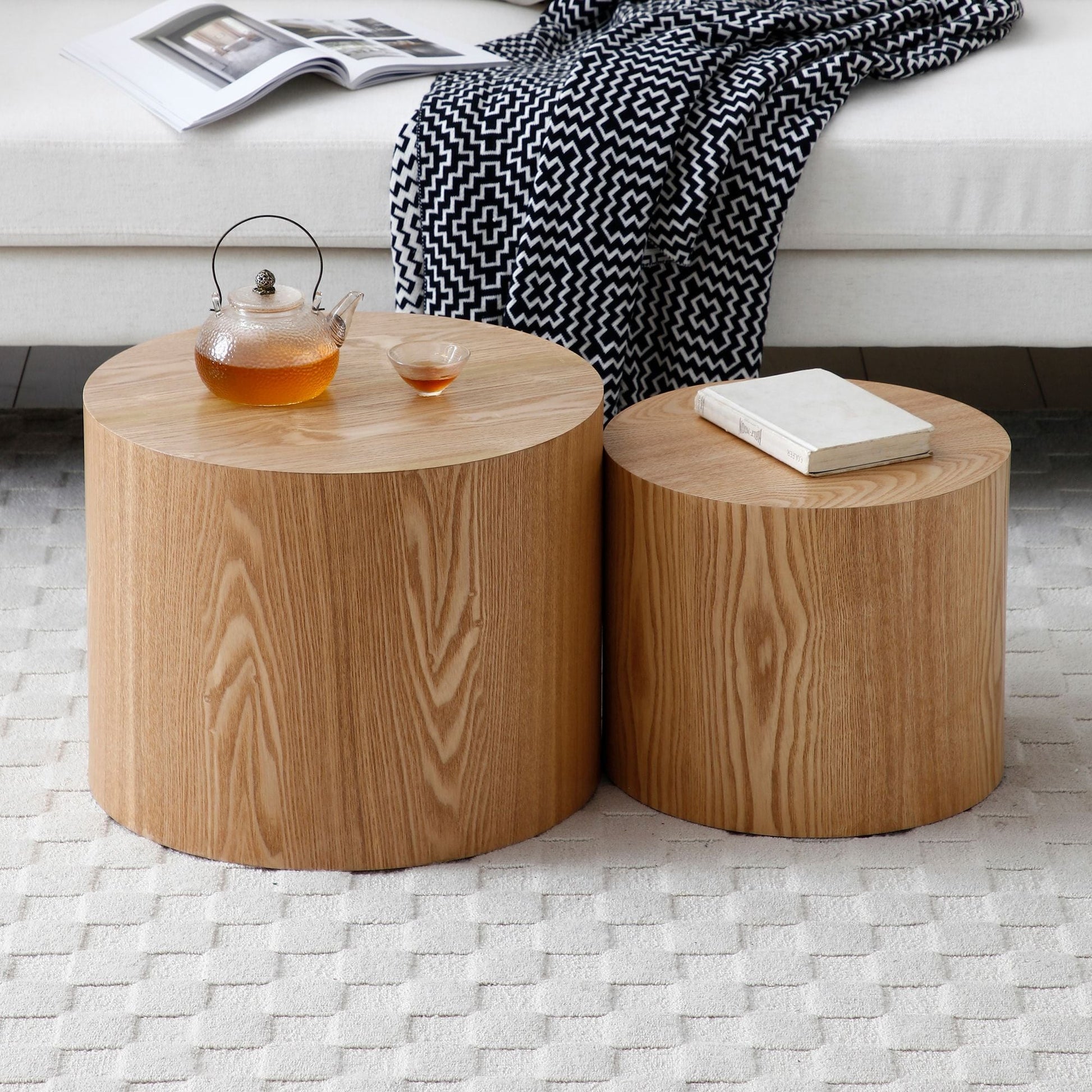 Round Coffee Table Set of Two NATURAL - EcoStuff