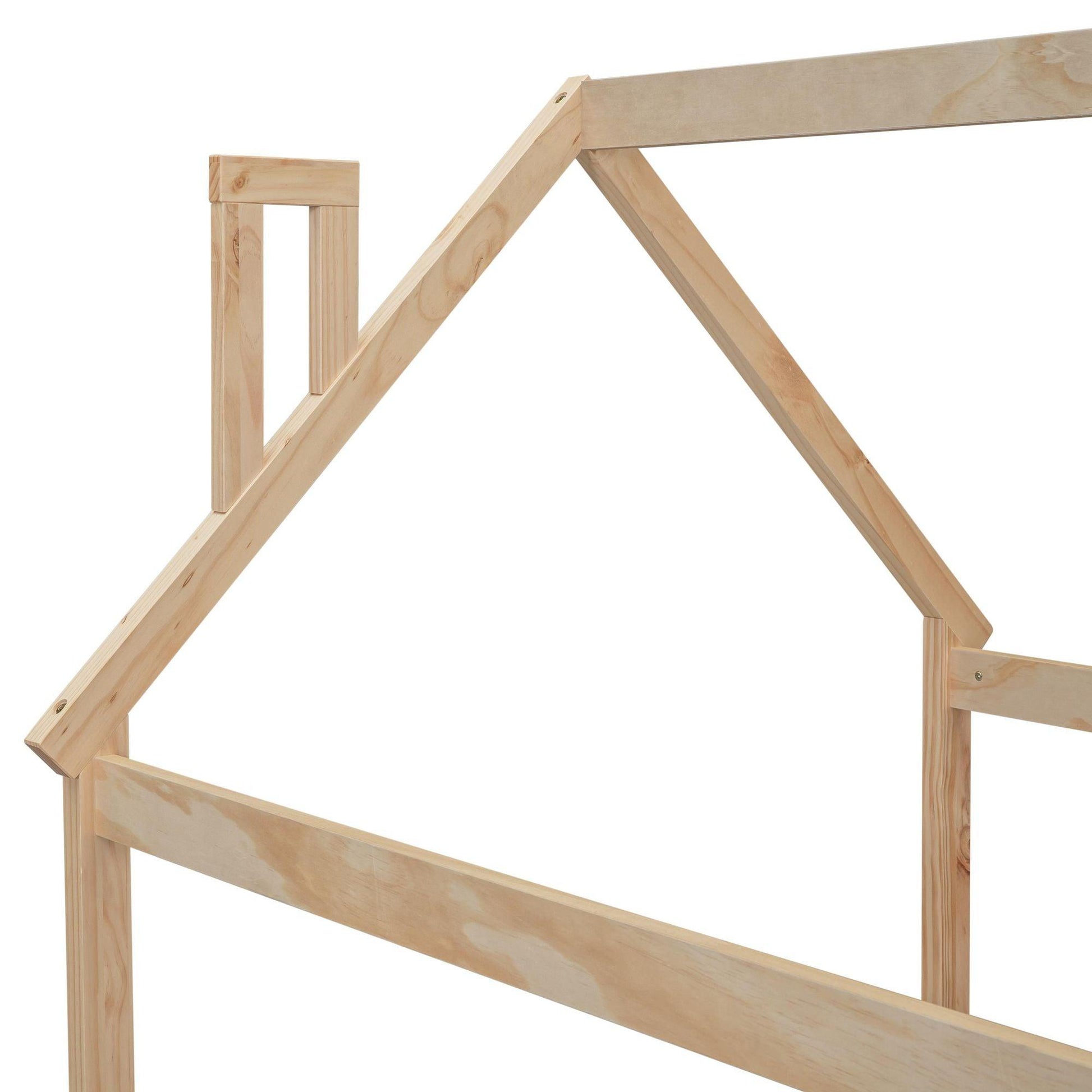 Twin House Bed with Guardrails, Slats ,Natural - EcoStuff