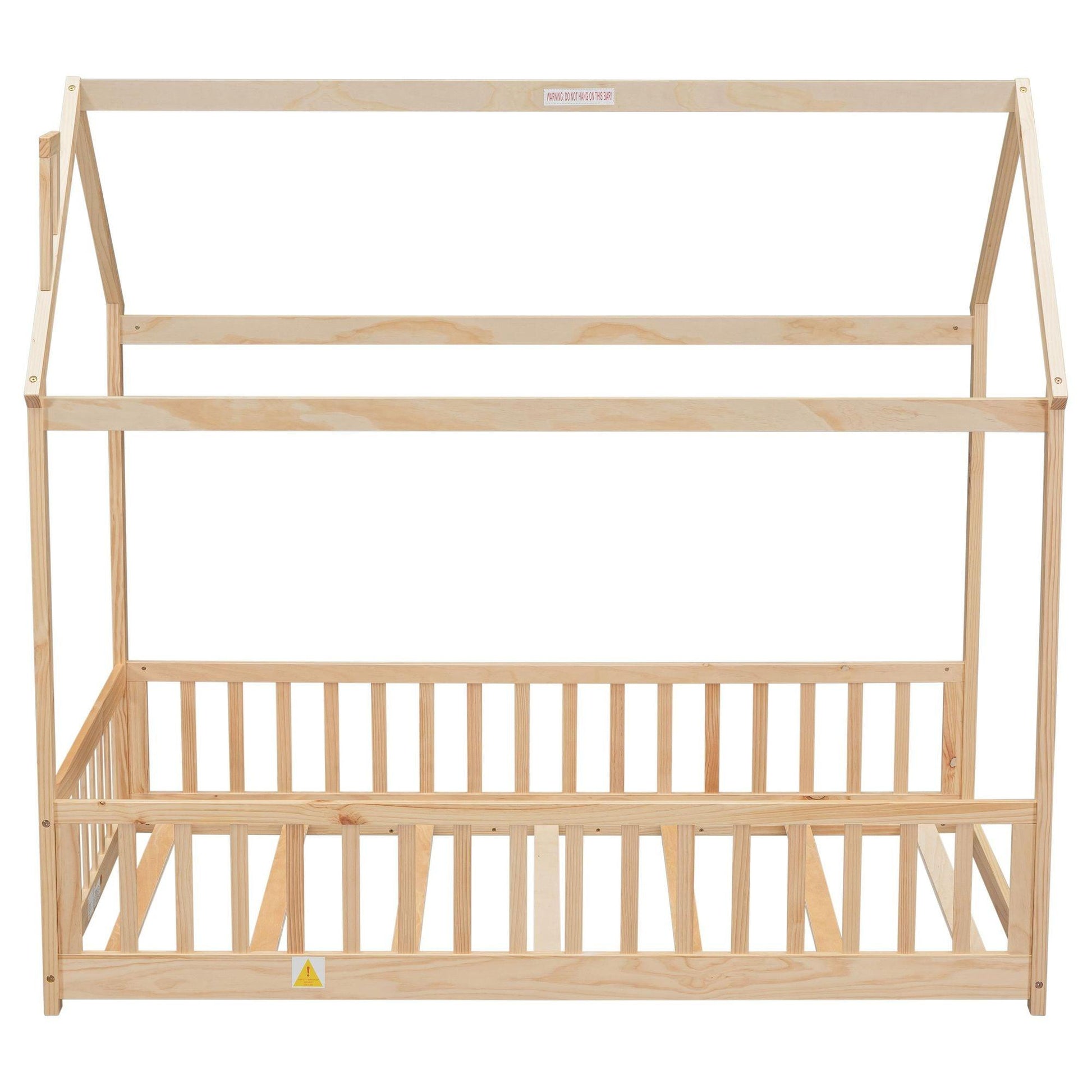 Twin House Bed with Guardrails, Slats ,Natural - EcoStuff