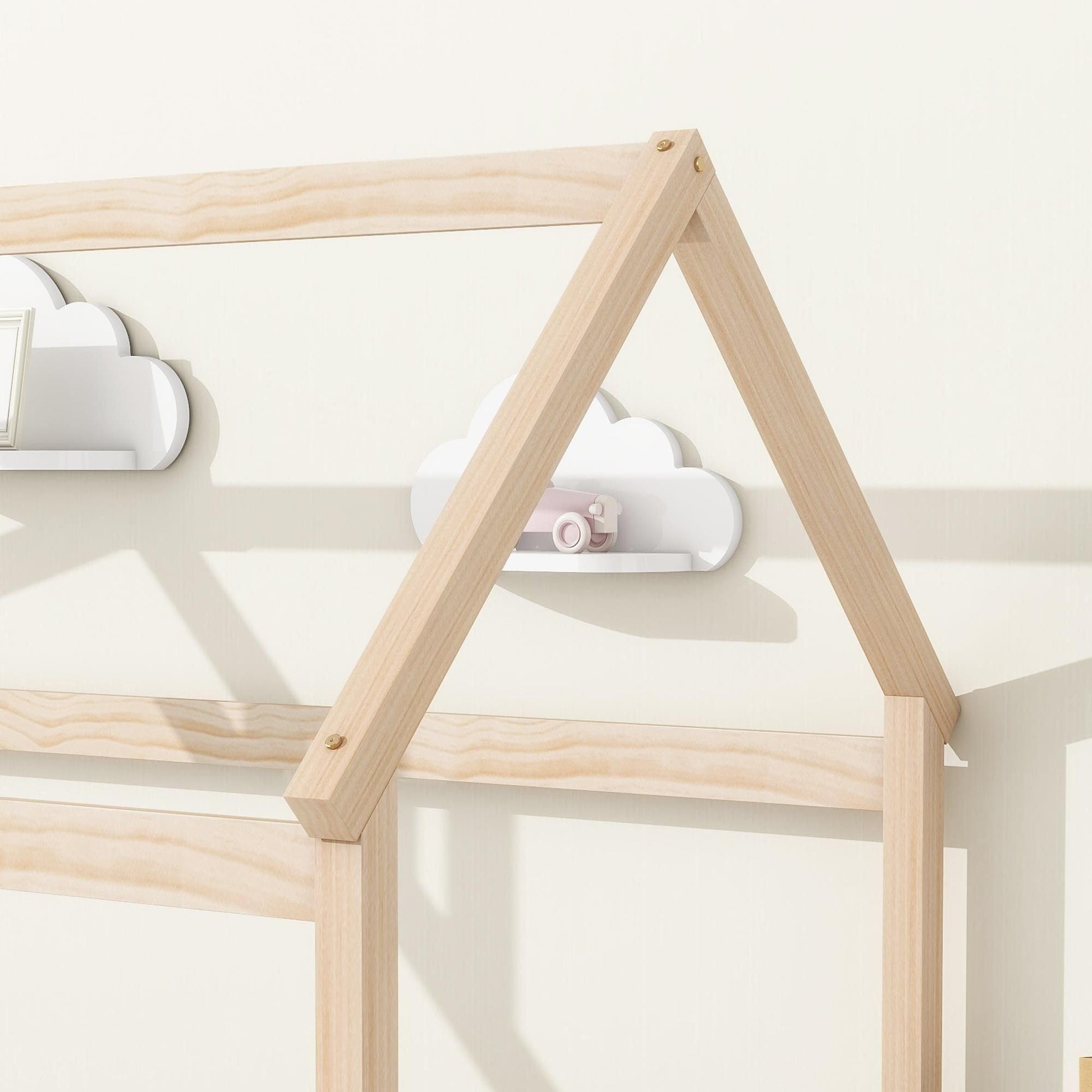 Twin House Bed with Guardrails, Slats ,Natural - EcoStuff