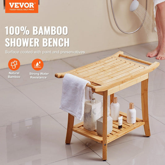 VEVOR Bamboo Shower Bench 24 x 13.8 x 18.9 in Shower Stool Chair for Bathroom - EcoStuff