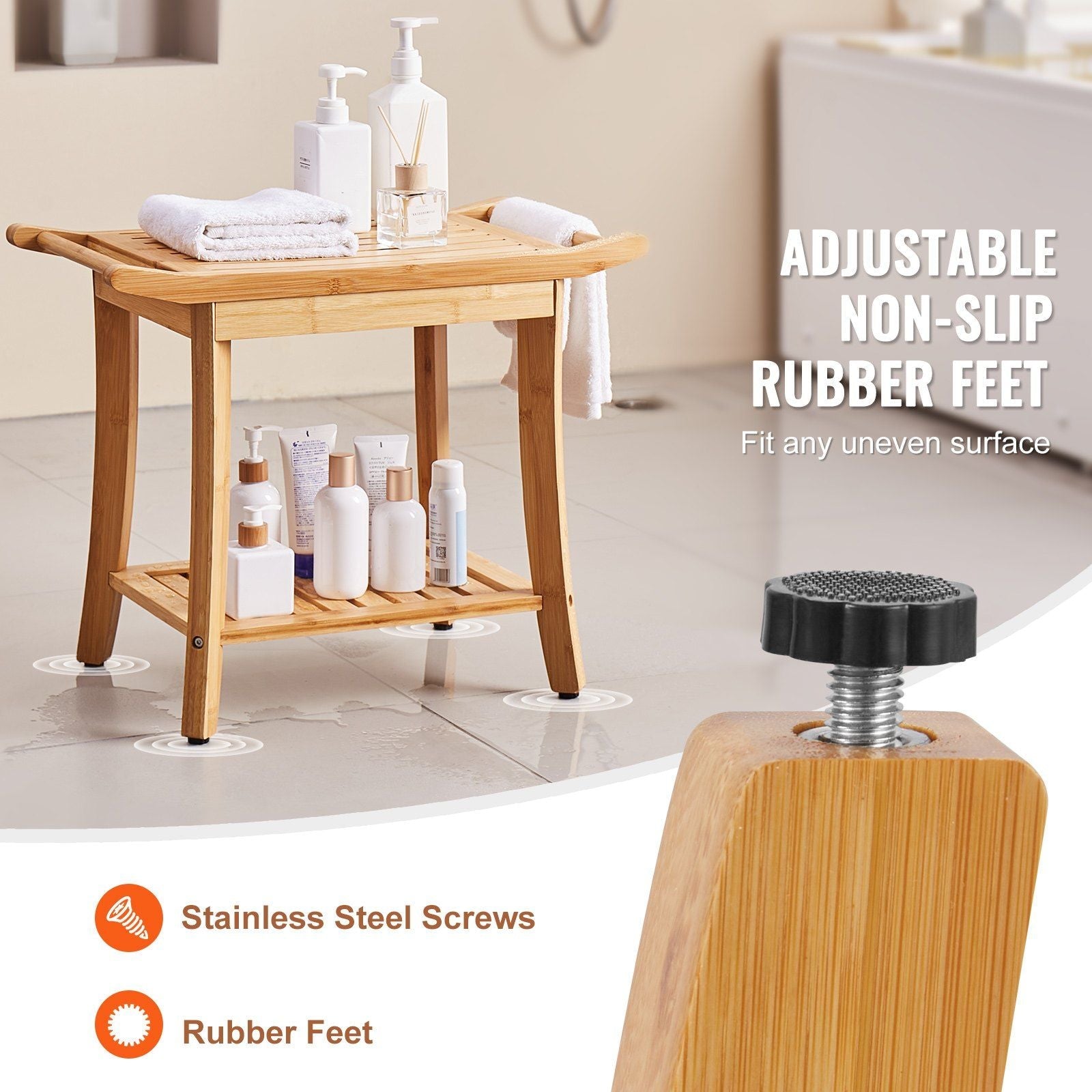 VEVOR Bamboo Shower Bench 24 x 13.8 x 18.9 in Shower Stool Chair for Bathroom - EcoStuff
