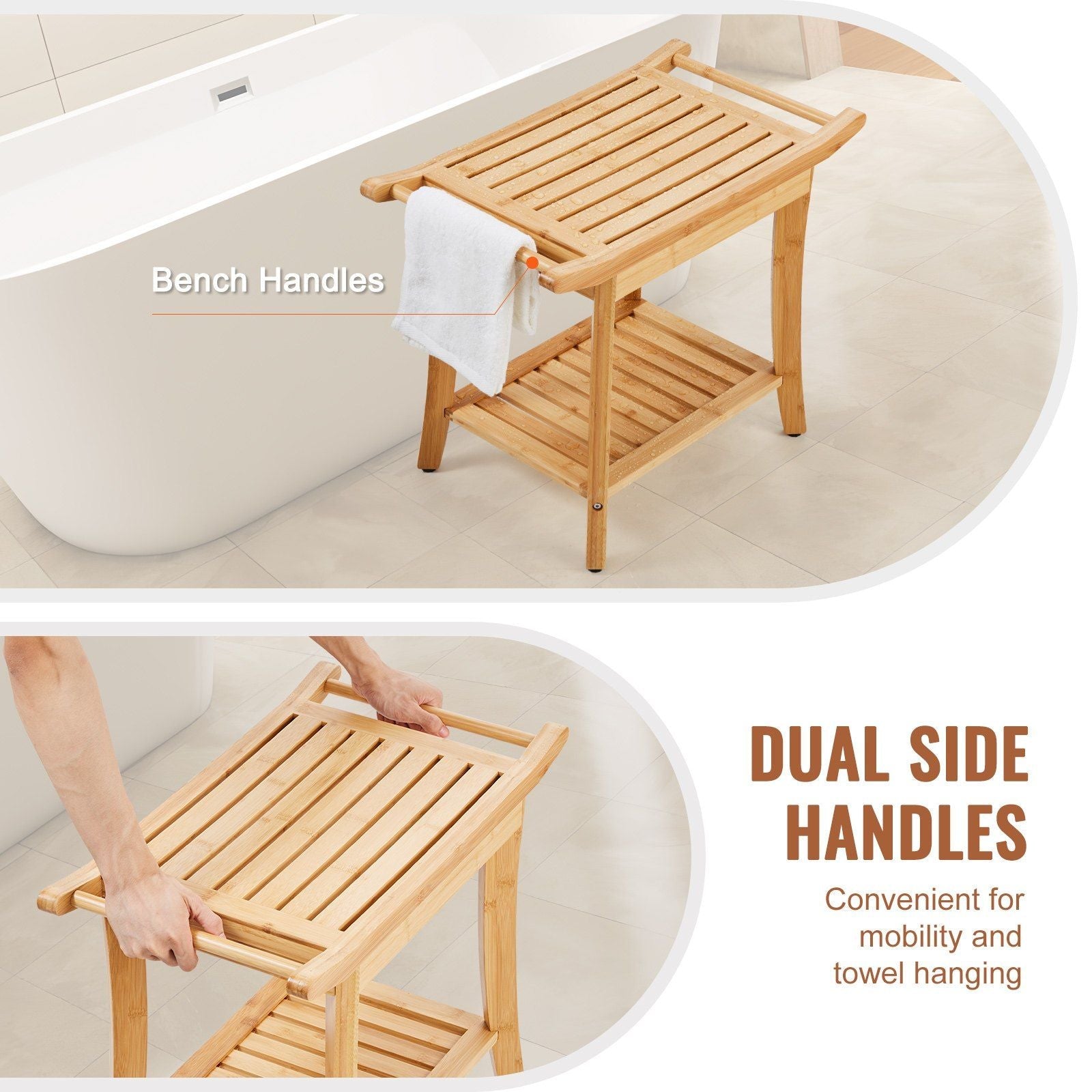 VEVOR Bamboo Shower Bench 24 x 13.8 x 18.9 in Shower Stool Chair for Bathroom - EcoStuff