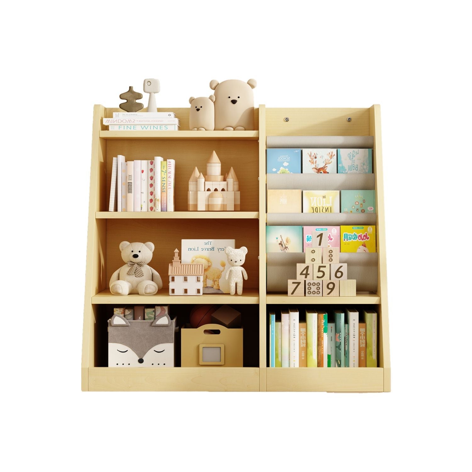 Wooden Toy Storage Organizer Natural/ Wood Kids Bookshelf - EcoStuff