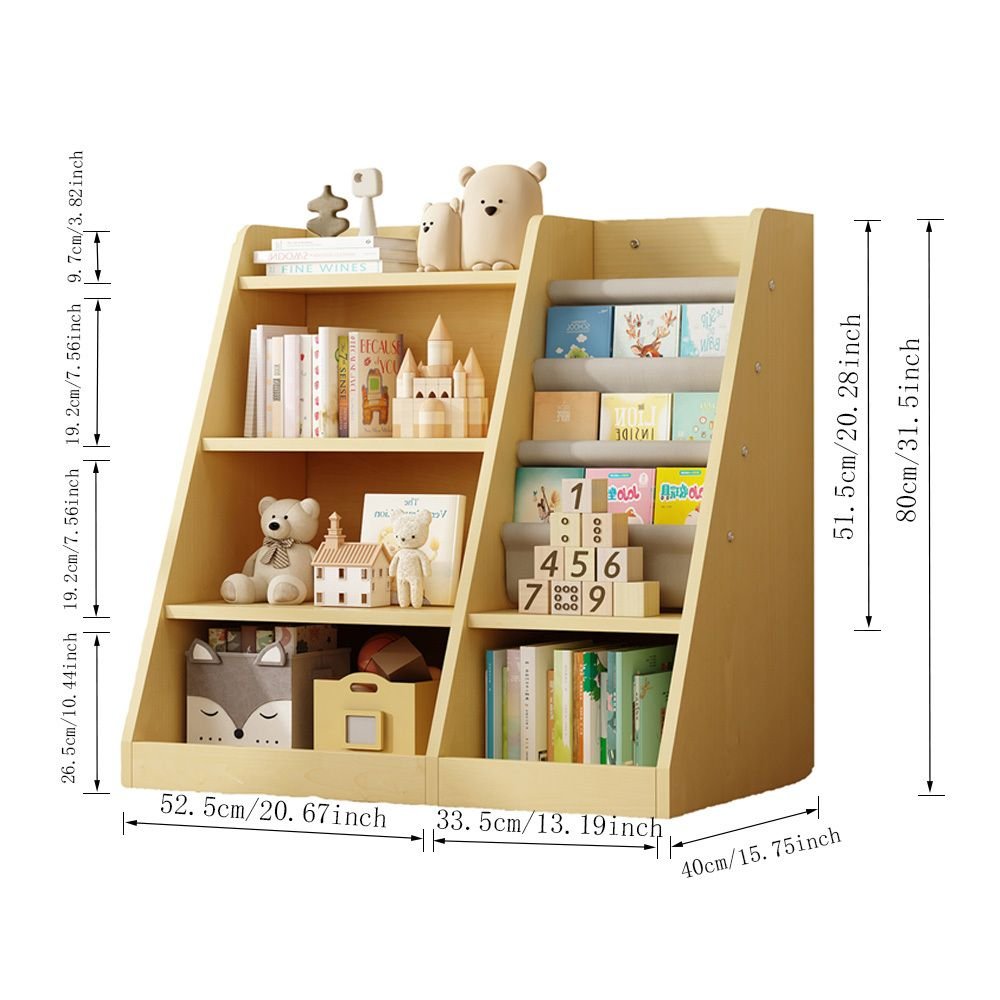 Wooden Toy Storage Organizer Natural/ Wood Kids Bookshelf - EcoStuff