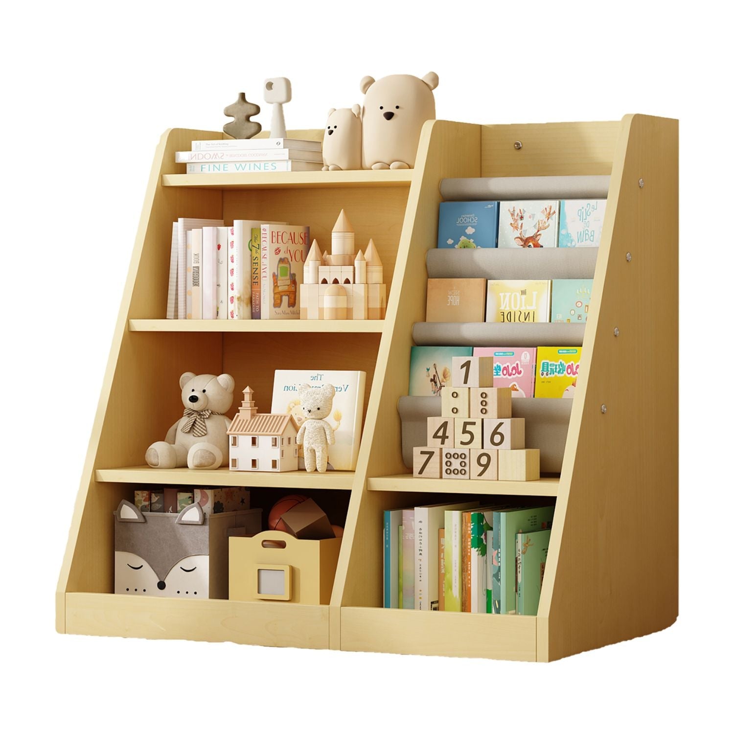 Wooden Toy Storage Organizer Natural/ Wood Kids Bookshelf - EcoStuff