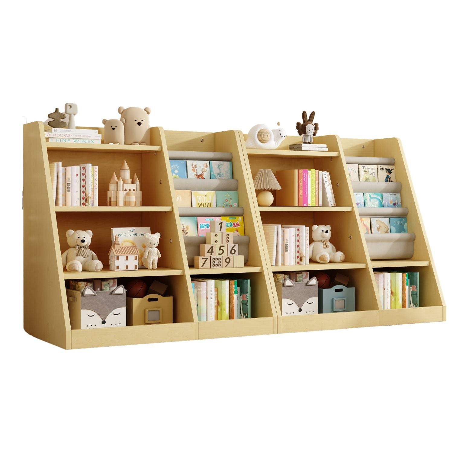 Wooden Toy Storage Organizer Natural/ Wood Kids Bookshelf - EcoStuff