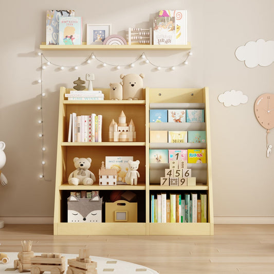 Wooden Toy Storage Organizer Natural/ Wood Kids Bookshelf - EcoStuff